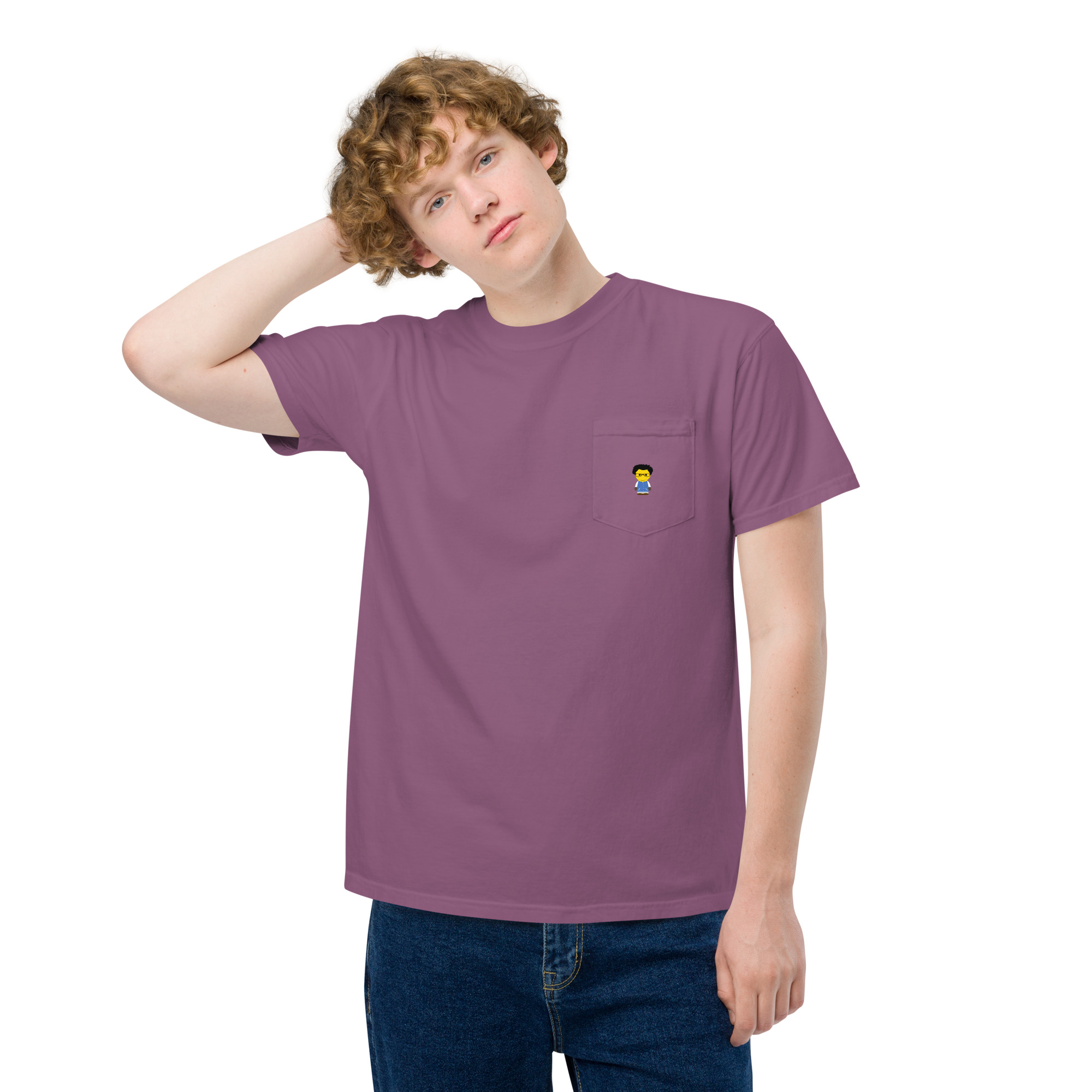 T-shirt teinté avec poche unisexe (COLCC2-LOG001-CIE001) – Image 27