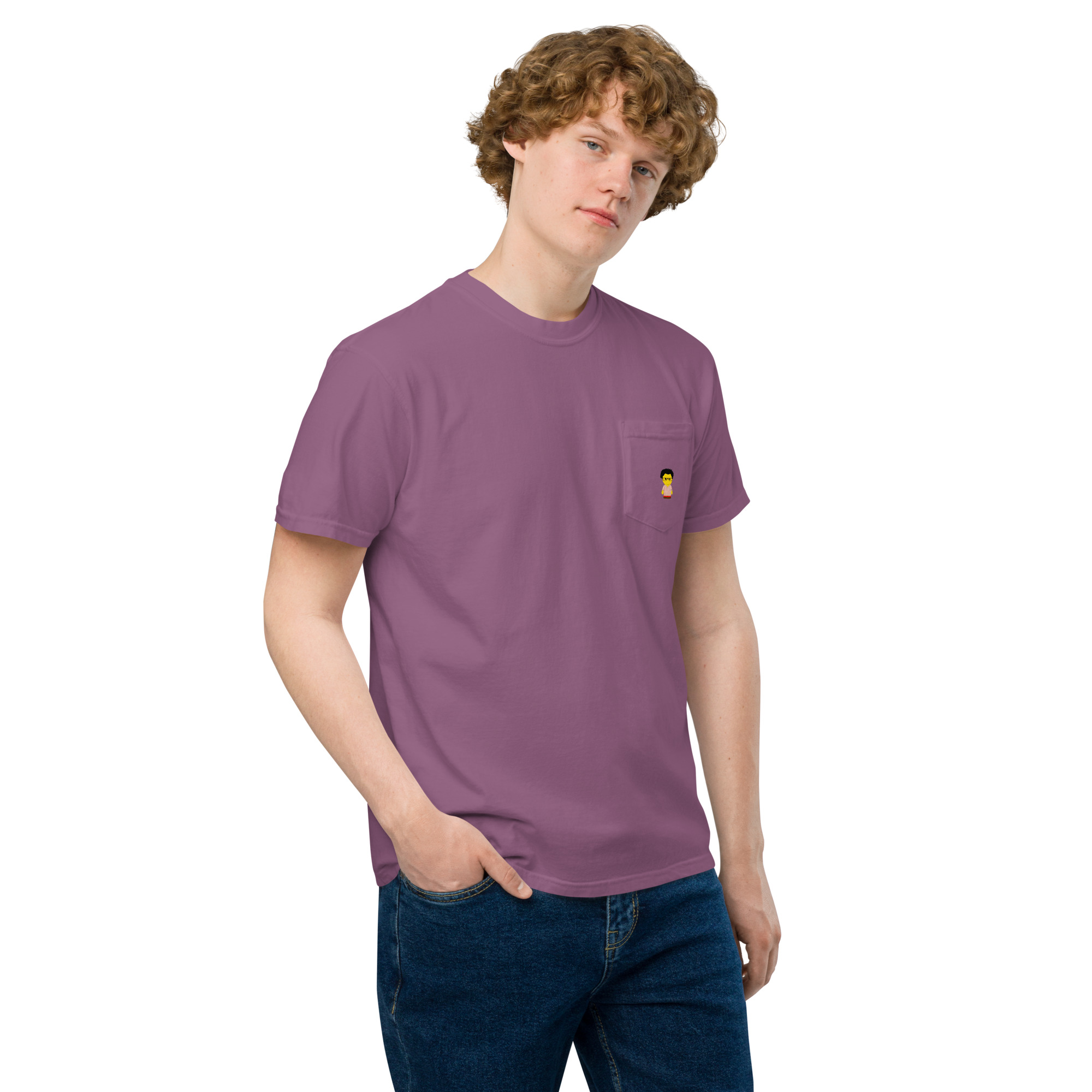 T-shirt teinté avec poche unisexe (CHECAR-LOGCC2-BEIRED1) – Image 33