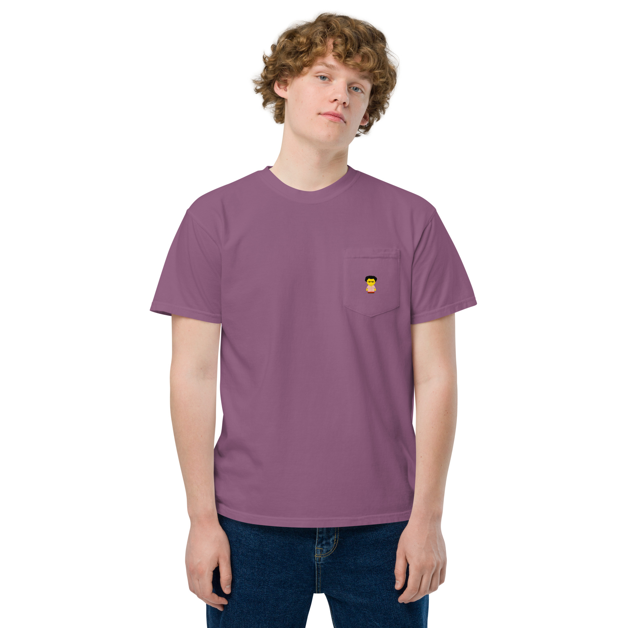 T-shirt teinté avec poche unisexe (CHECAR-LOGCC2-BEIRED1) – Image 26