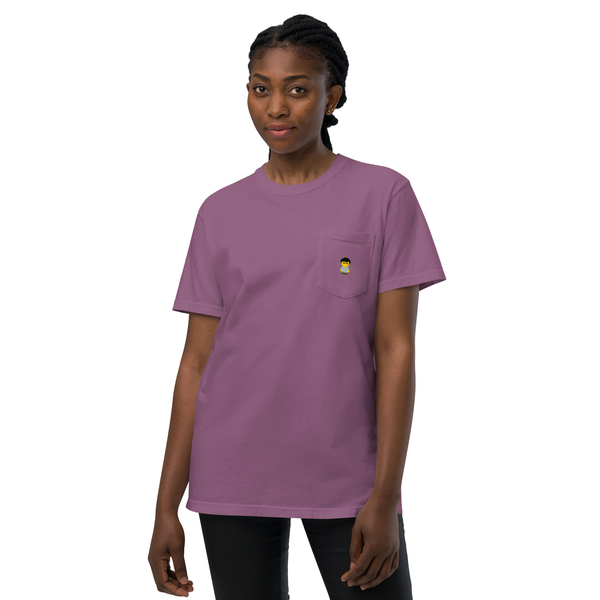 T-shirt teinté avec poche unisexe (CHECAR-LOGCC1-BLUVER2) – Image 17