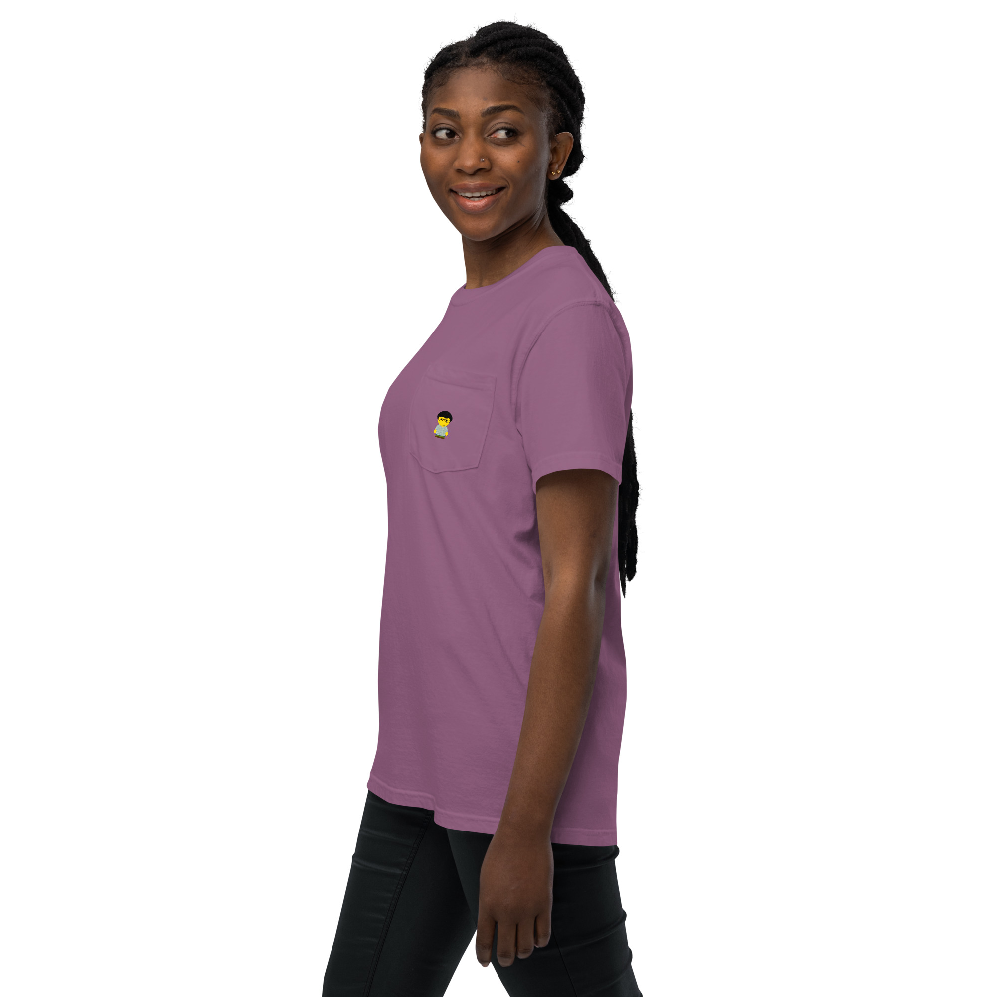 T-shirt teinté avec poche unisexe (CHECAR-LOGCC1-BLUVER2) – Image 20