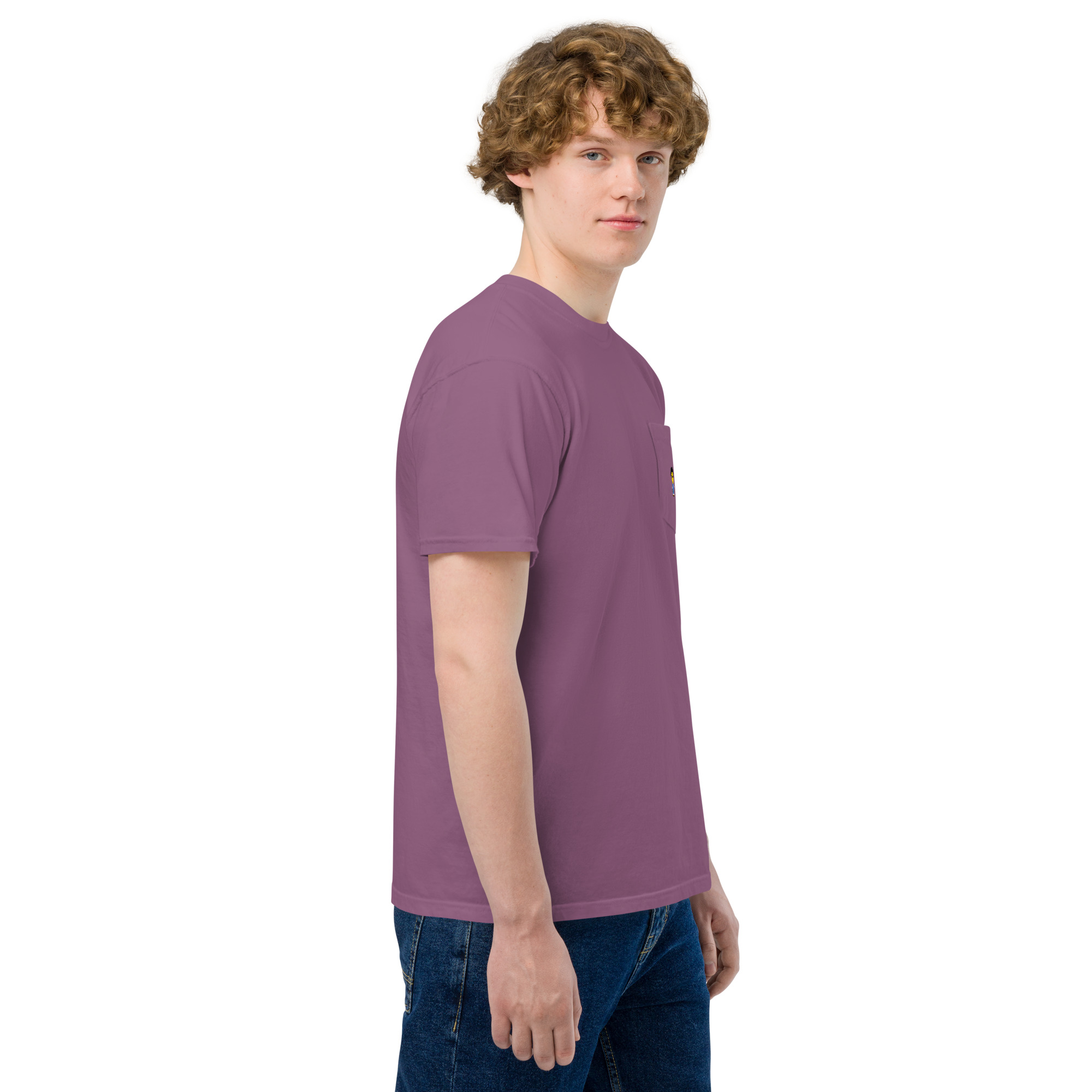 T-shirt teinté avec poche unisexe (COLCC2-LOG001-CIE001) – Image 31