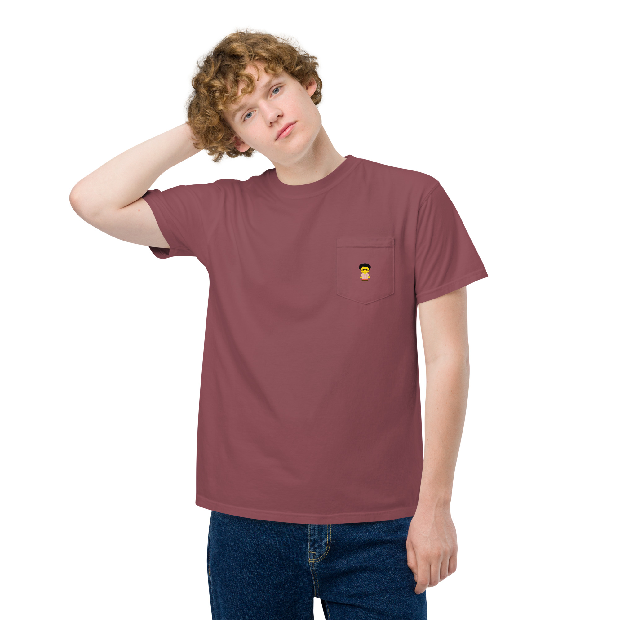 T-shirt teinté avec poche unisexe (CHECAR-LOGCC2-BEIRED1) – Image 20