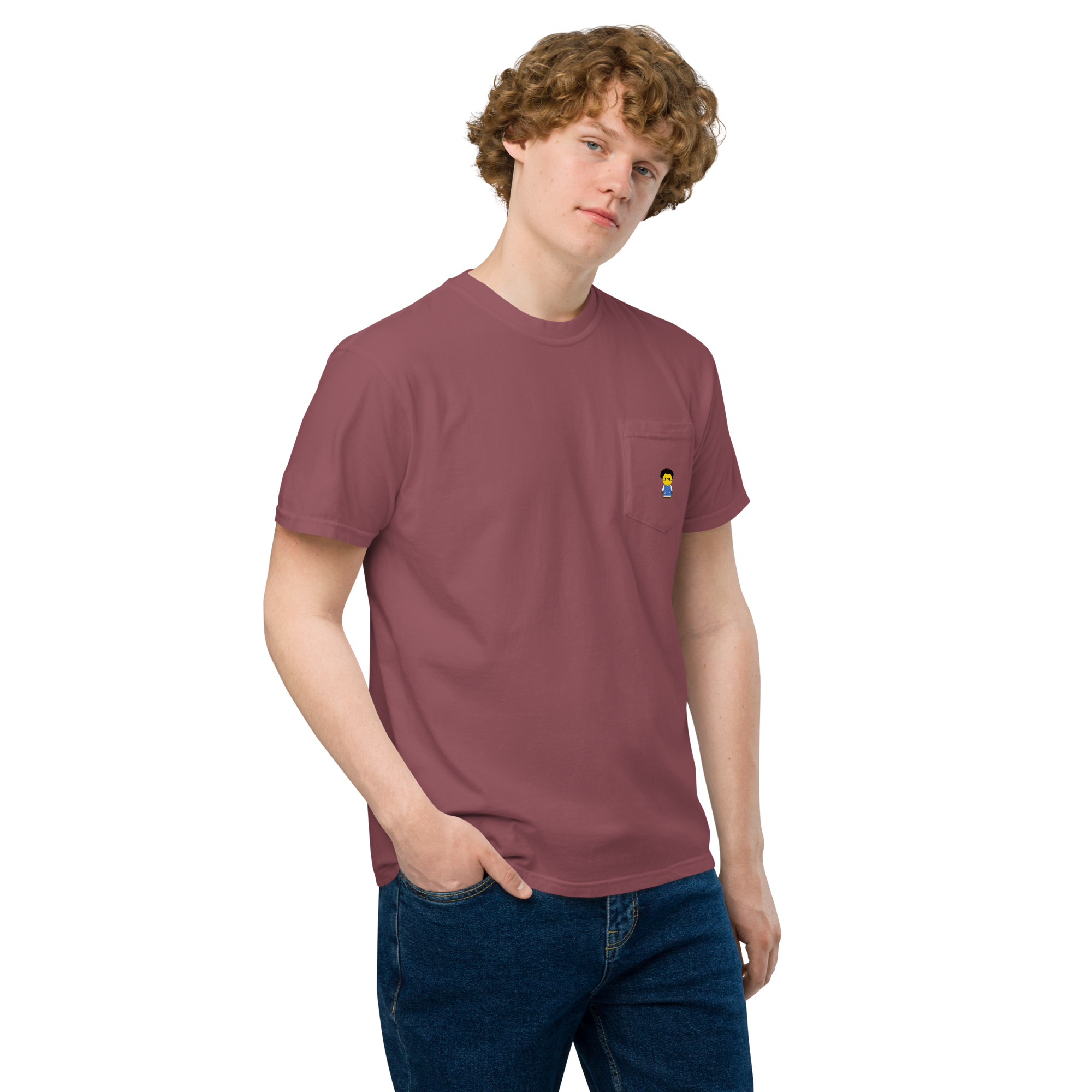 T-shirt teinté avec poche unisexe (COLCC2-LOG001-CIE001) – Image 24