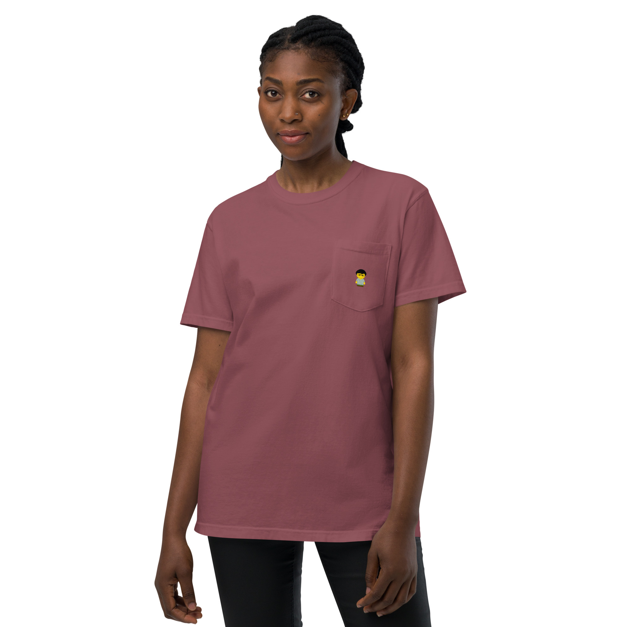 T-shirt teinté avec poche unisexe (CHECAR-LOGCC1-BLUVER2) – Image 12