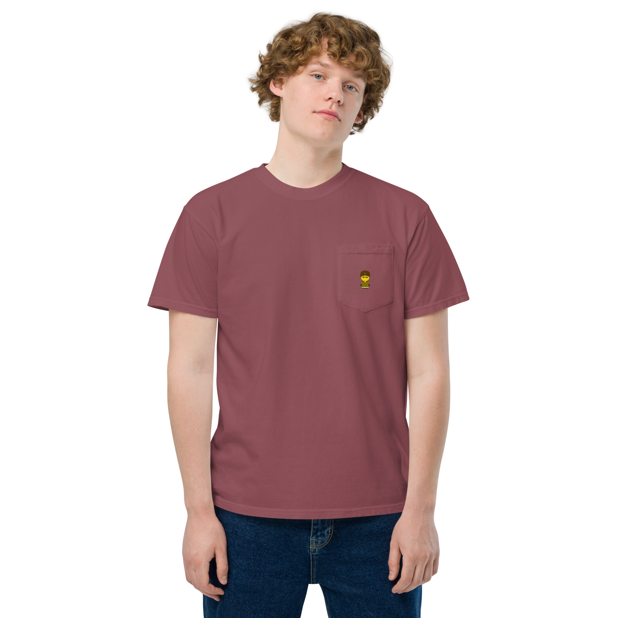 T-shirt teinté avec poche unisexe (FORKAK-LOGCAP-RED001)