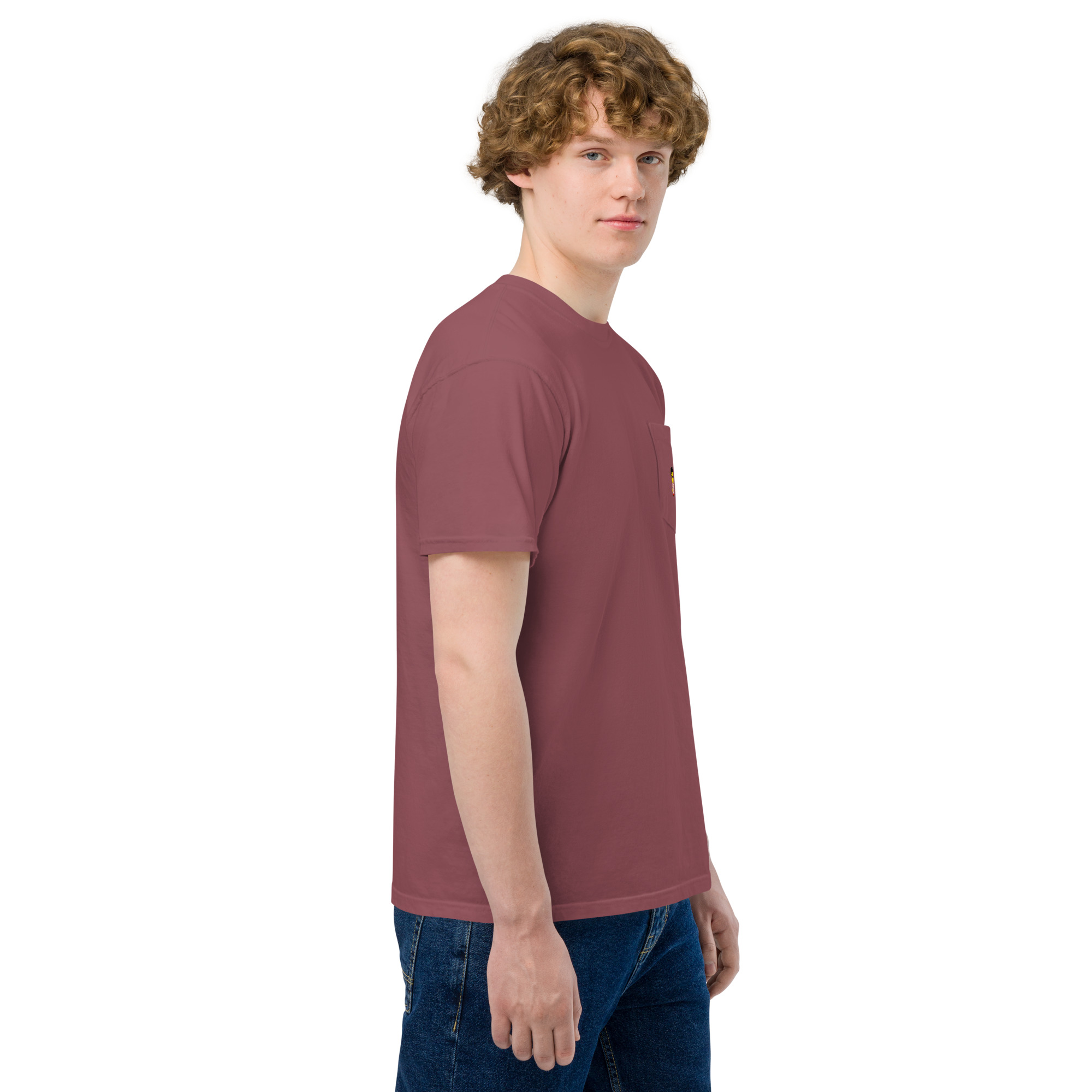 T-shirt teinté avec poche unisexe (CHECAR-LOGCC2-BEIRED1) – Image 24