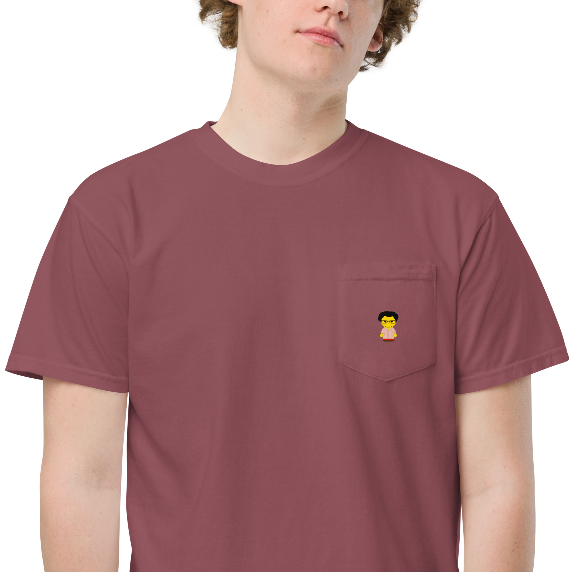 T-shirt teinté avec poche unisexe (CHECAR-LOGCC2-BEIRED1) – Image 19