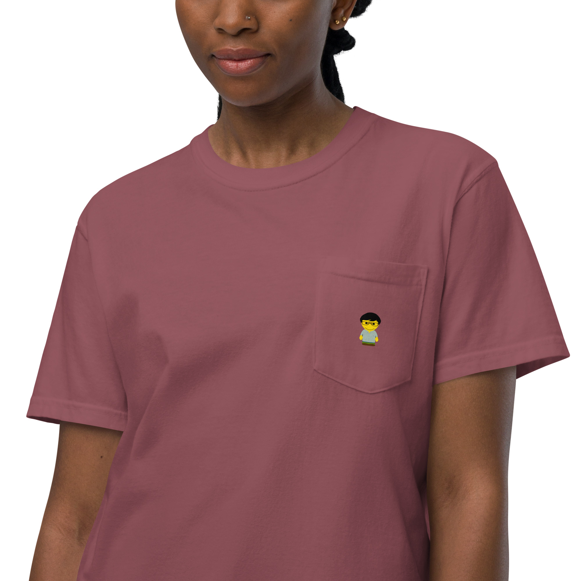T-shirt teinté avec poche unisexe (CHECAR-LOGCC1-BLUVER2) – Image 13