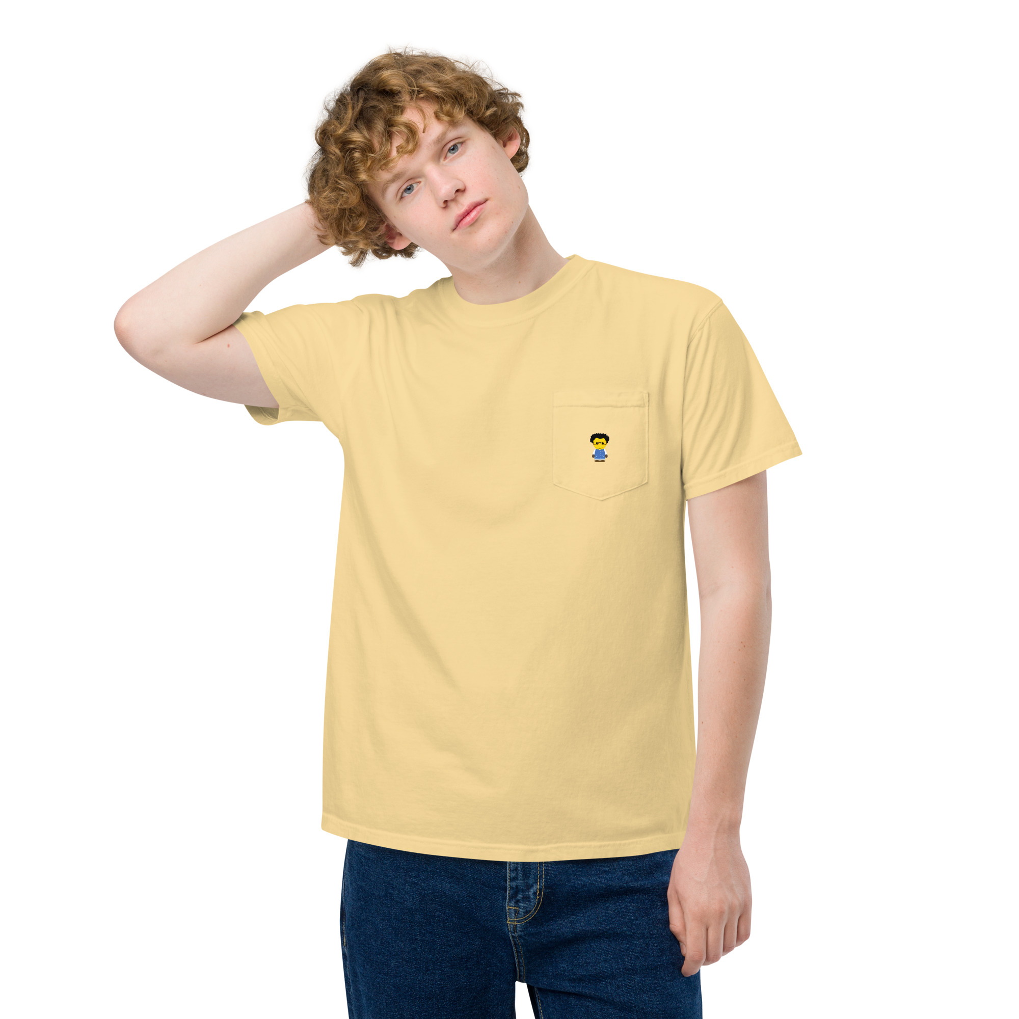 T-shirt teinté avec poche unisexe (COLCC2-LOG001-CIE001) – Image 67