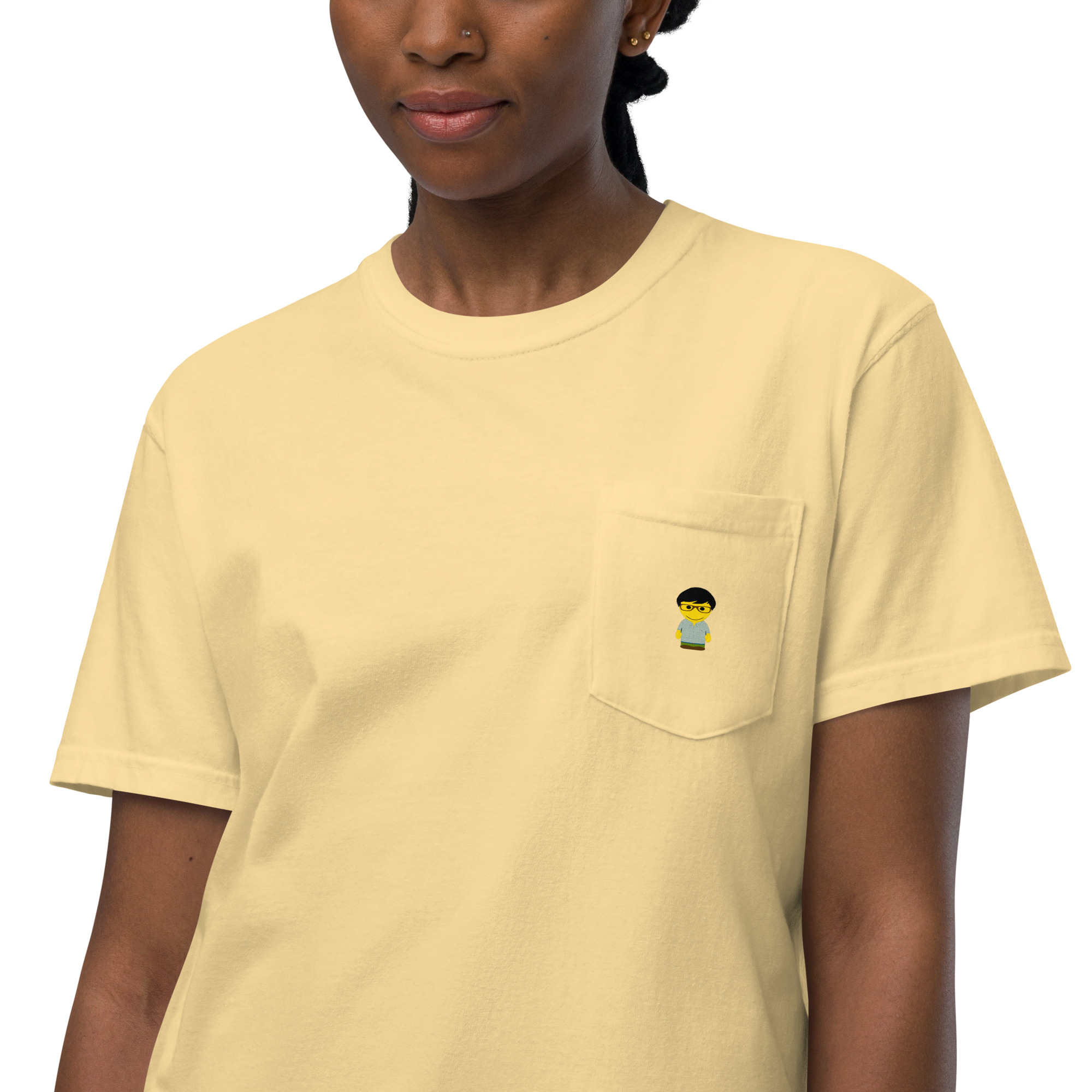T-shirt teinté avec poche unisexe (CHECAR-LOGCC1-BLUVER2) – Image 42