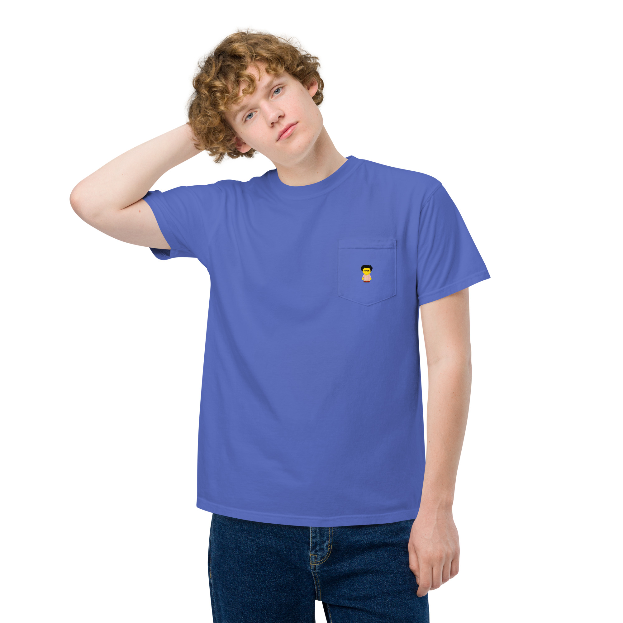 T-shirt teinté avec poche unisexe (CHECAR-LOGCC2-BEIRED1) – Image 36