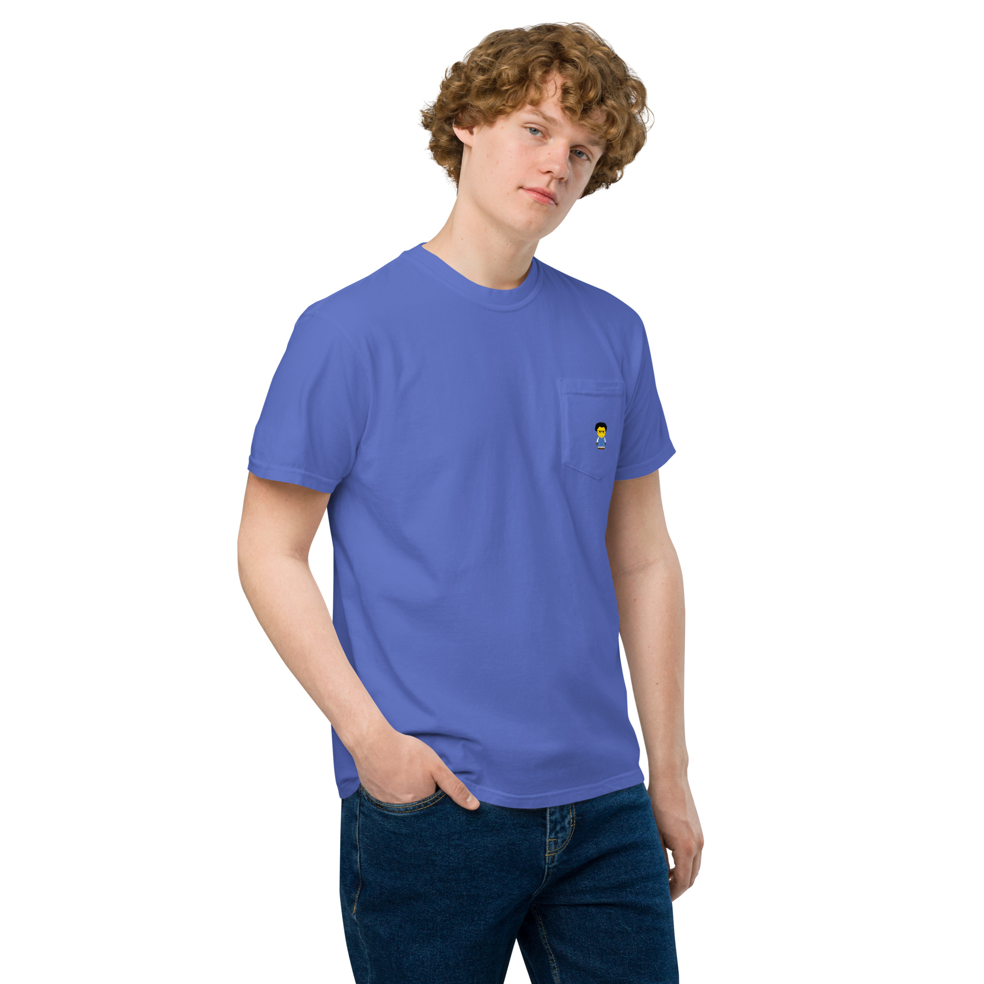 T-shirt teinté avec poche unisexe (COLCC2-LOG001-CIE001) – Image 40