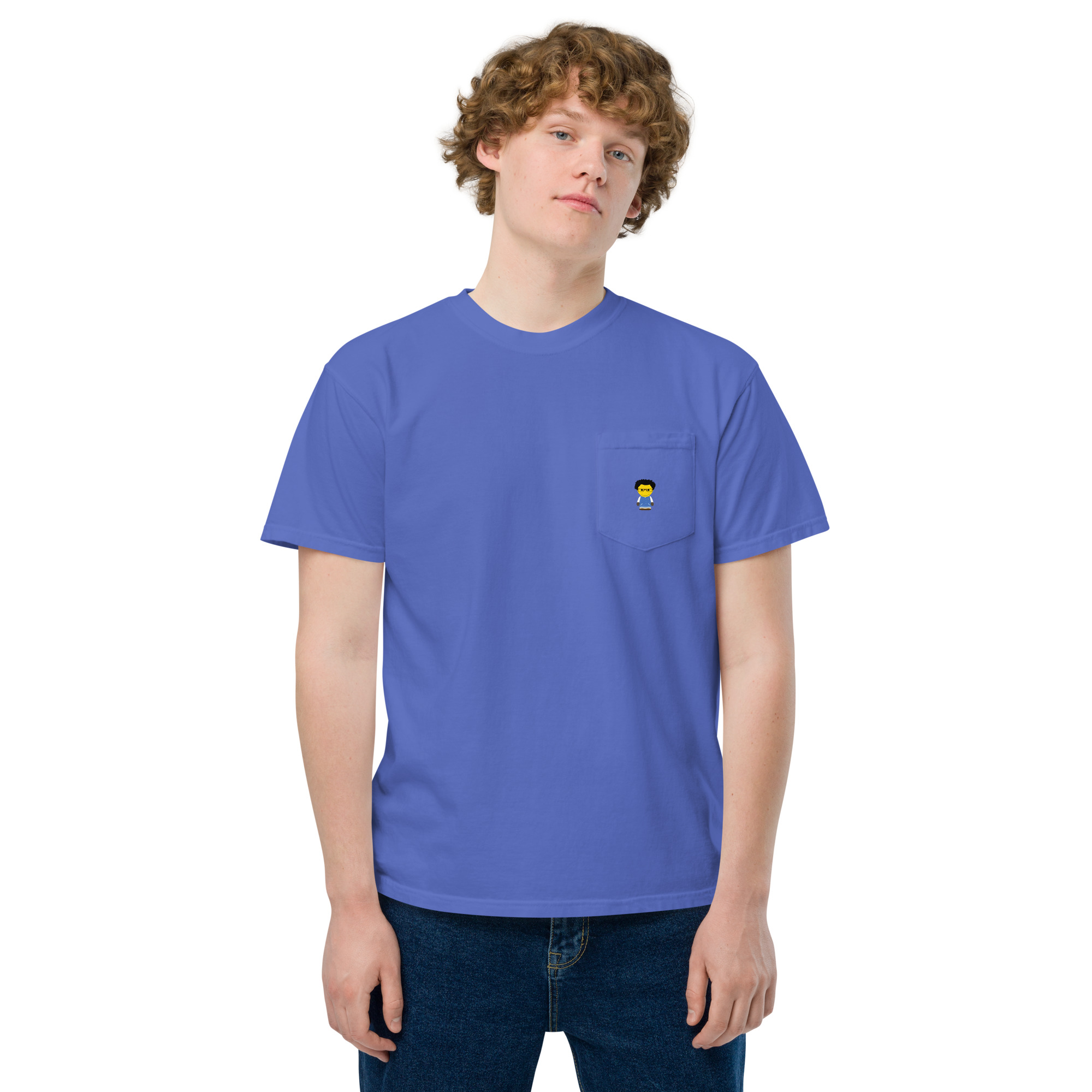 T-shirt teinté avec poche unisexe (COLCC2-LOG001-CIE001) – Image 33