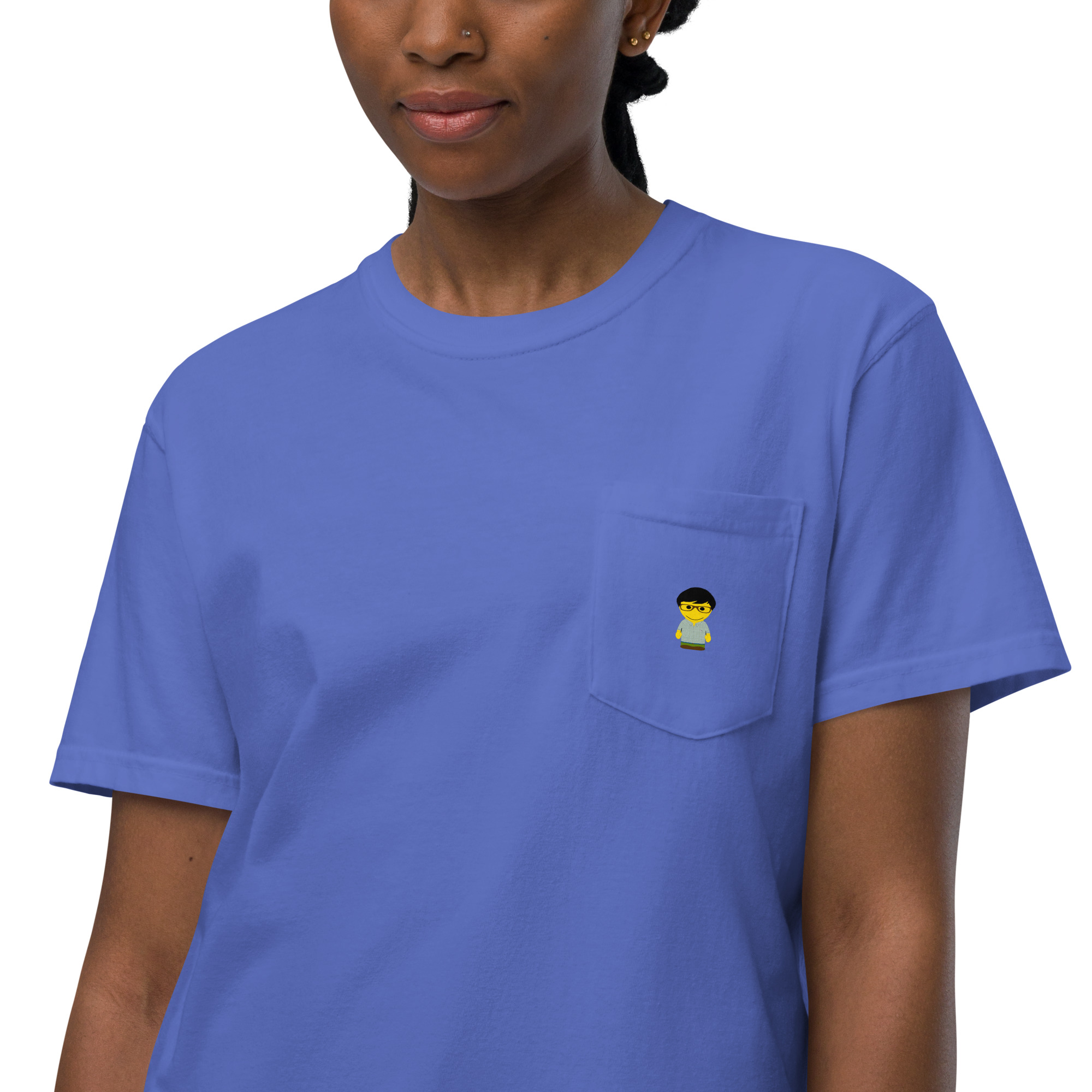T-shirt teinté avec poche unisexe (CHECAR-LOGCC1-BLUVER2) – Image 22