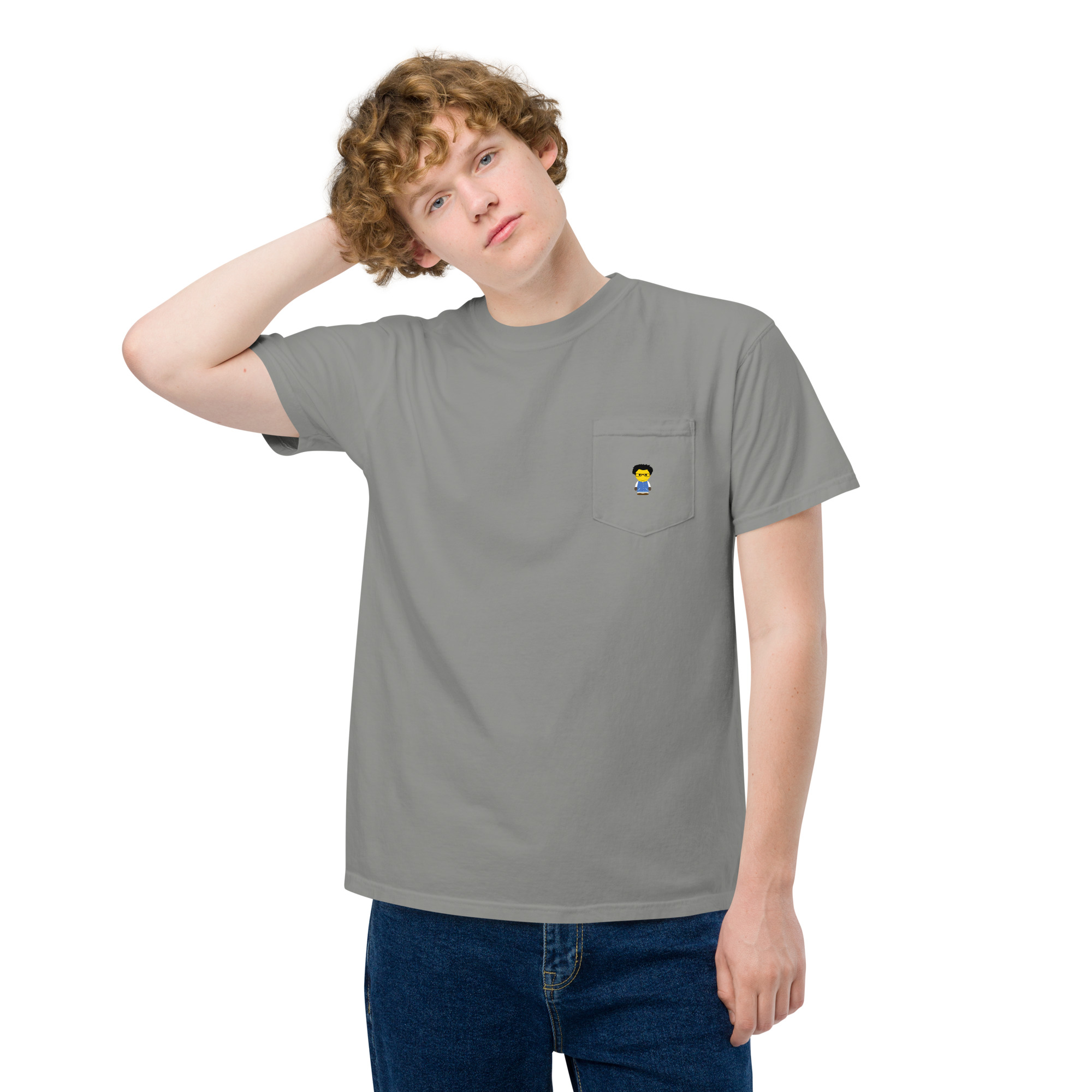 T-shirt teinté avec poche unisexe (COLCC2-LOG001-CIE001) – Image 51