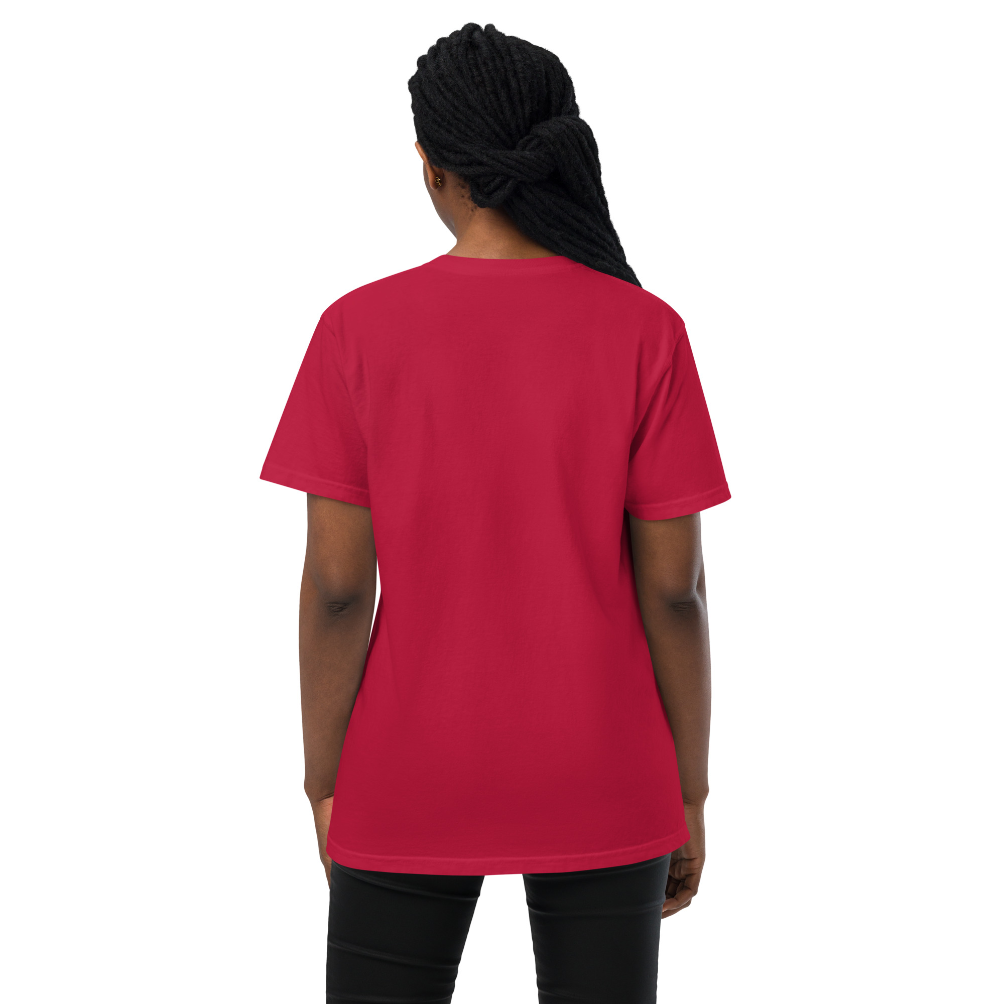 T-shirt teinté avec poche unisexe (CHECAR-LOGCC1-BLUVER2) – Image 4