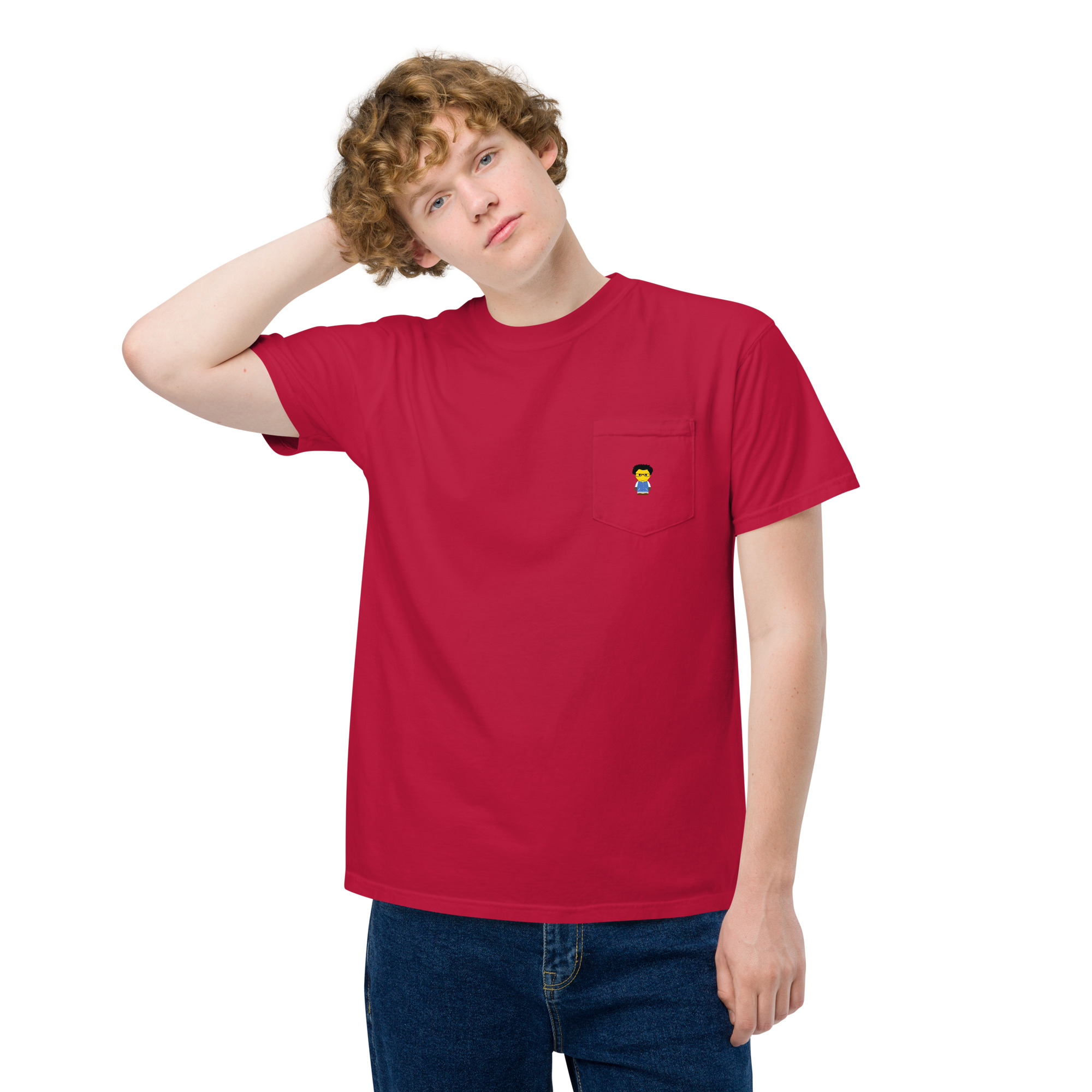 T-shirt teinté avec poche unisexe (COLCC2-LOG001-CIE001) – Image 4