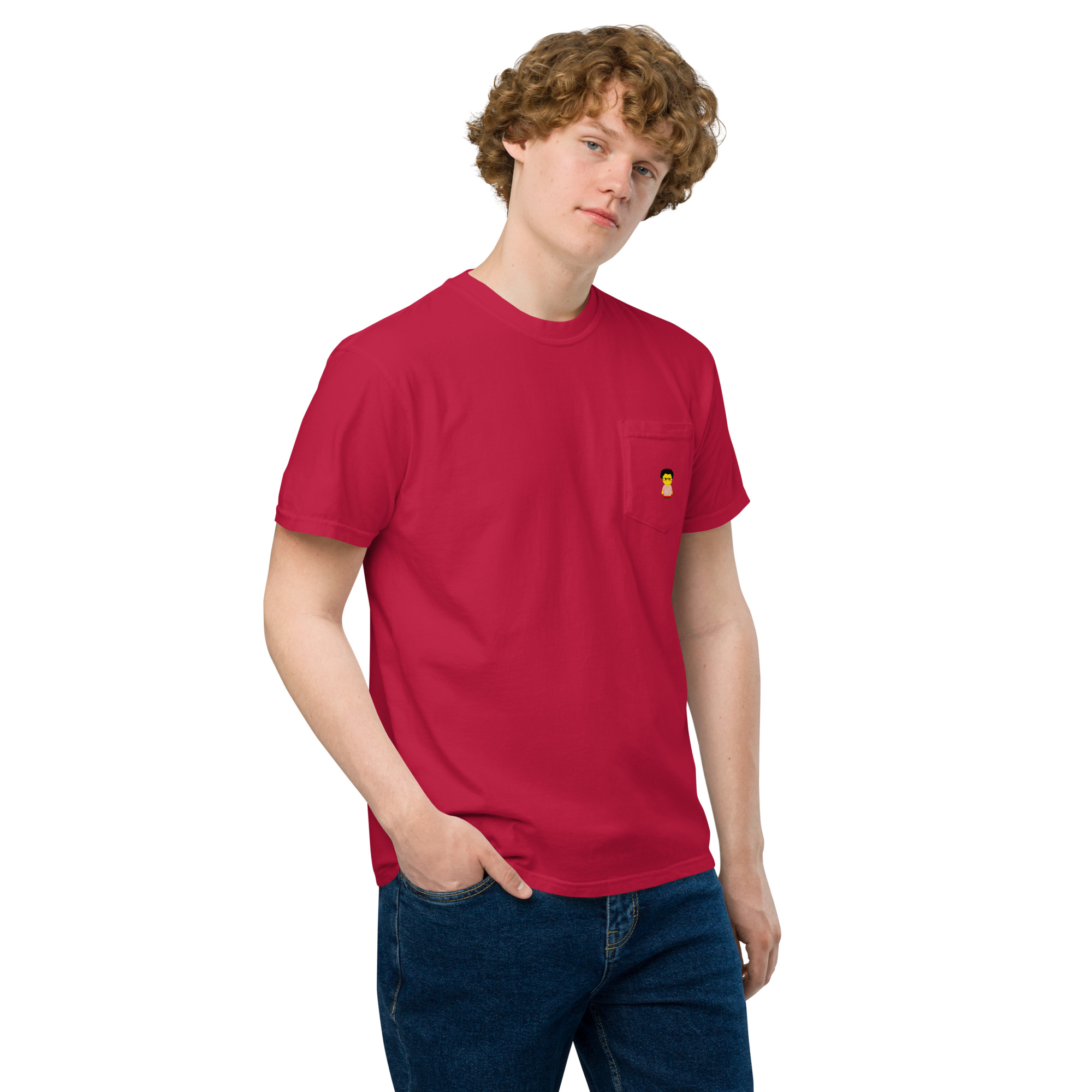 T-shirt teinté avec poche unisexe (CHECAR-LOGCC2-BEIRED1) – Image 9