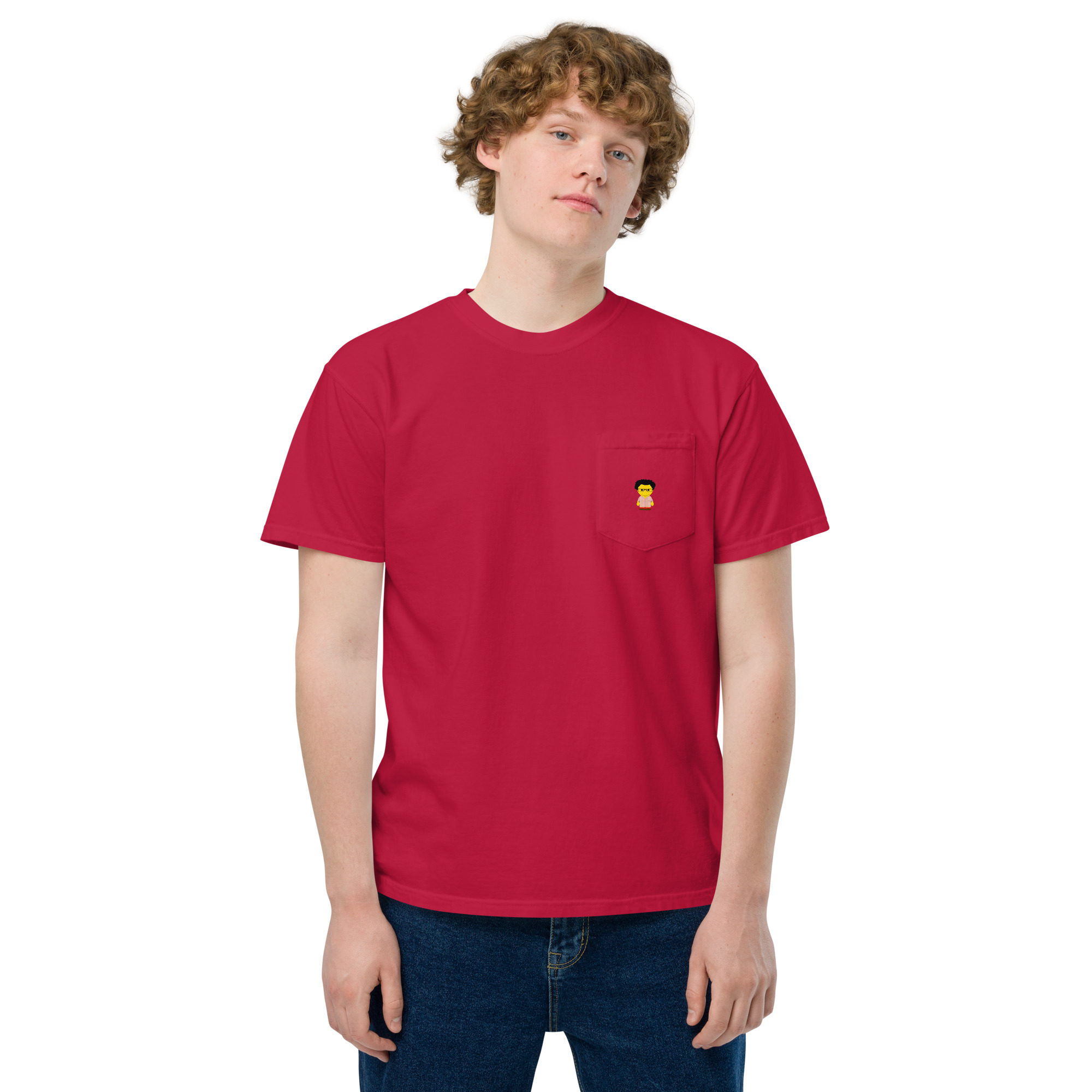 T-shirt teinté avec poche unisexe (CHECAR-LOGCC2-BEIRED1)