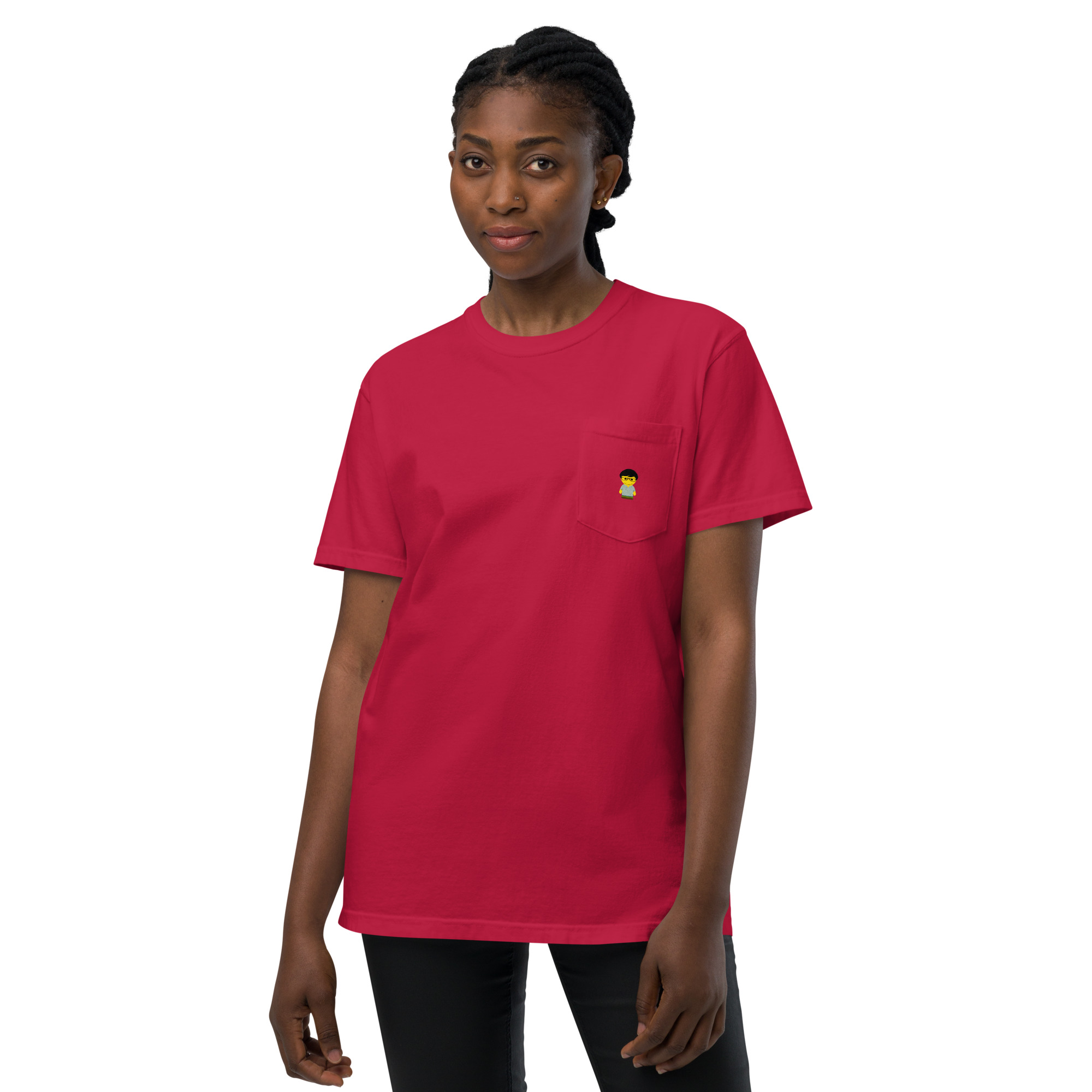 T-shirt teinté avec poche unisexe (CHECAR-LOGCC1-BLUVER2)