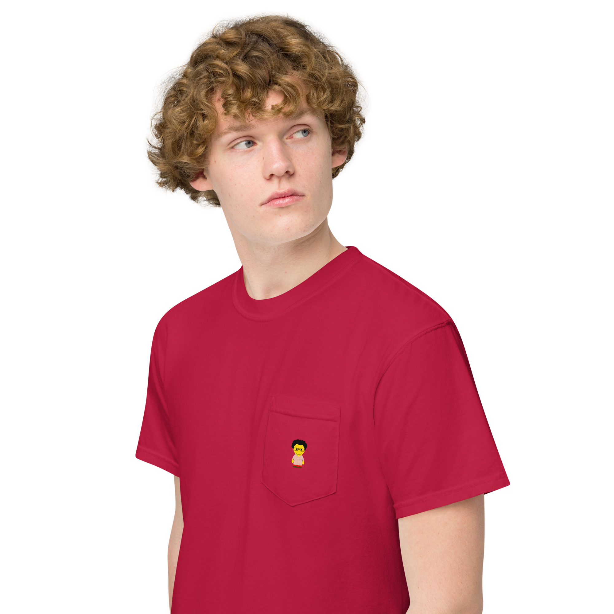 T-shirt teinté avec poche unisexe (CHECAR-LOGCC2-BEIRED1) – Image 5