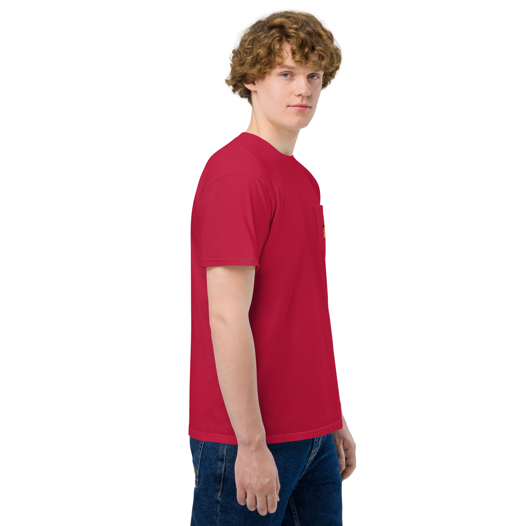 T-shirt teinté avec poche unisexe (CHECAR-LOGCC2-BEIRED1) – Image 8