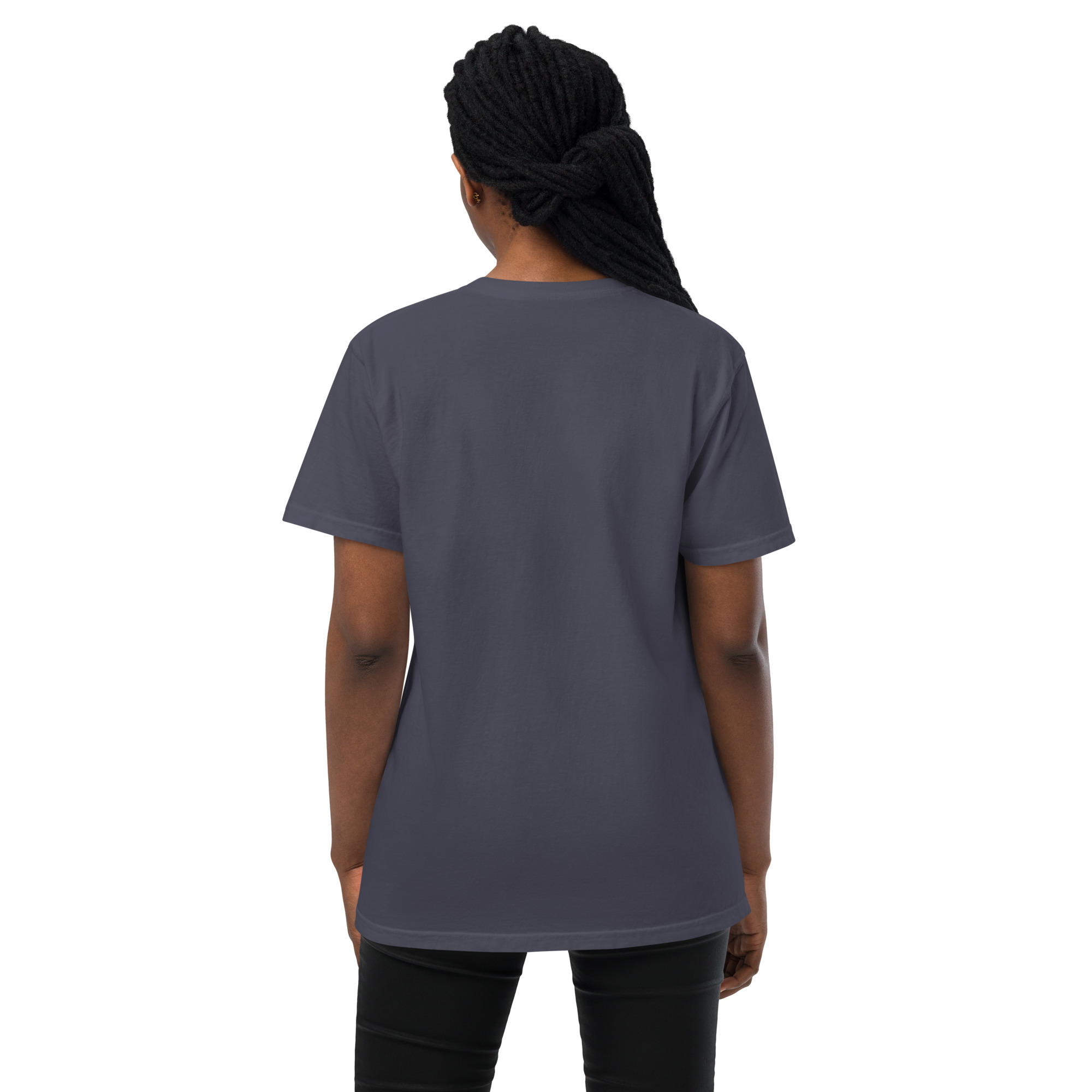T-shirt teinté avec poche unisexe (CHECAR-LOGCC1-BLUVER2) – Image 9