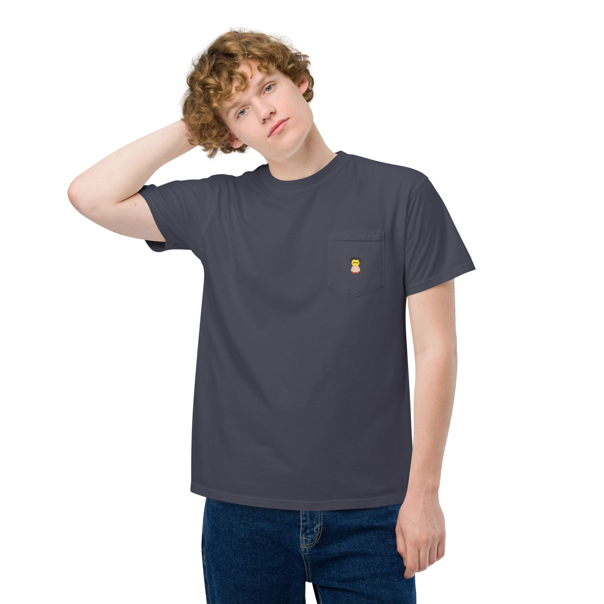 T-shirt teinté avec poche unisexe (CHECAR-LOGCC2-BEIRED1) – Image 12