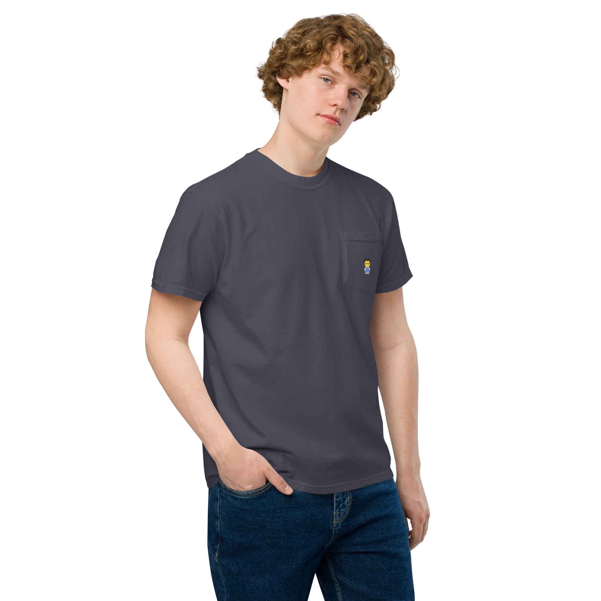 T-shirt teinté avec poche unisexe (COLCC2-LOG001-CIE001) – Image 16