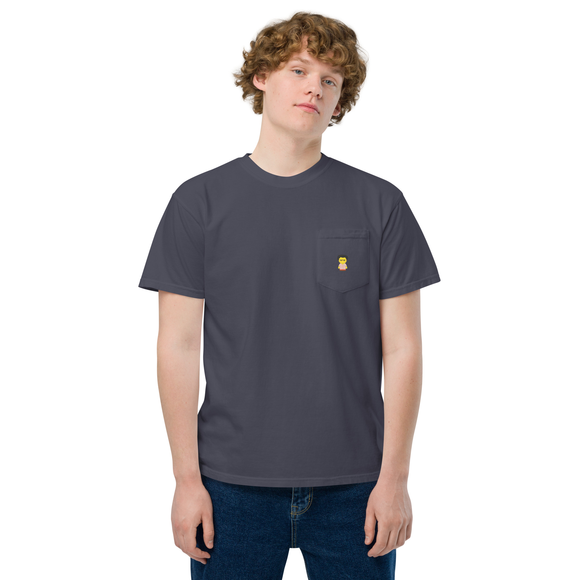 T-shirt teinté avec poche unisexe (CHECAR-LOGCC2-BEIRED1) – Image 10