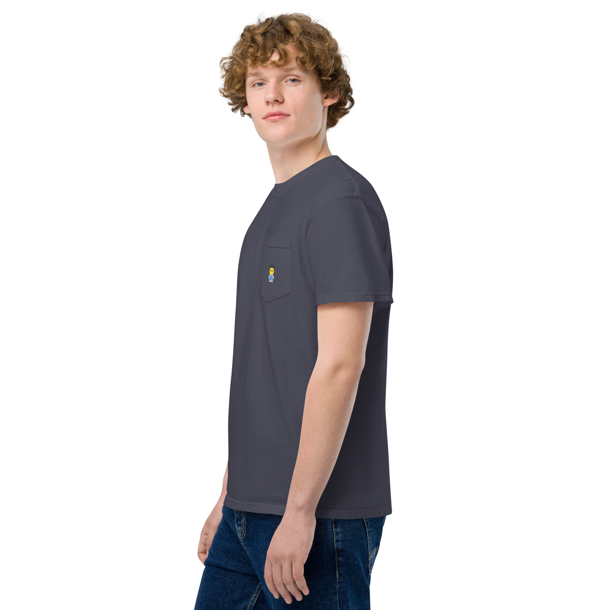 T-shirt teinté avec poche unisexe (COLCC2-LOG001-CIE001) – Image 14