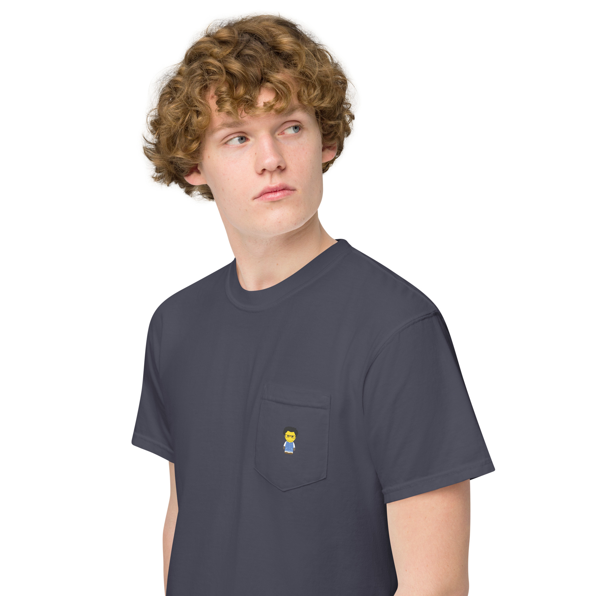 T-shirt teinté avec poche unisexe (COLCC2-LOG001-CIE001) – Image 12
