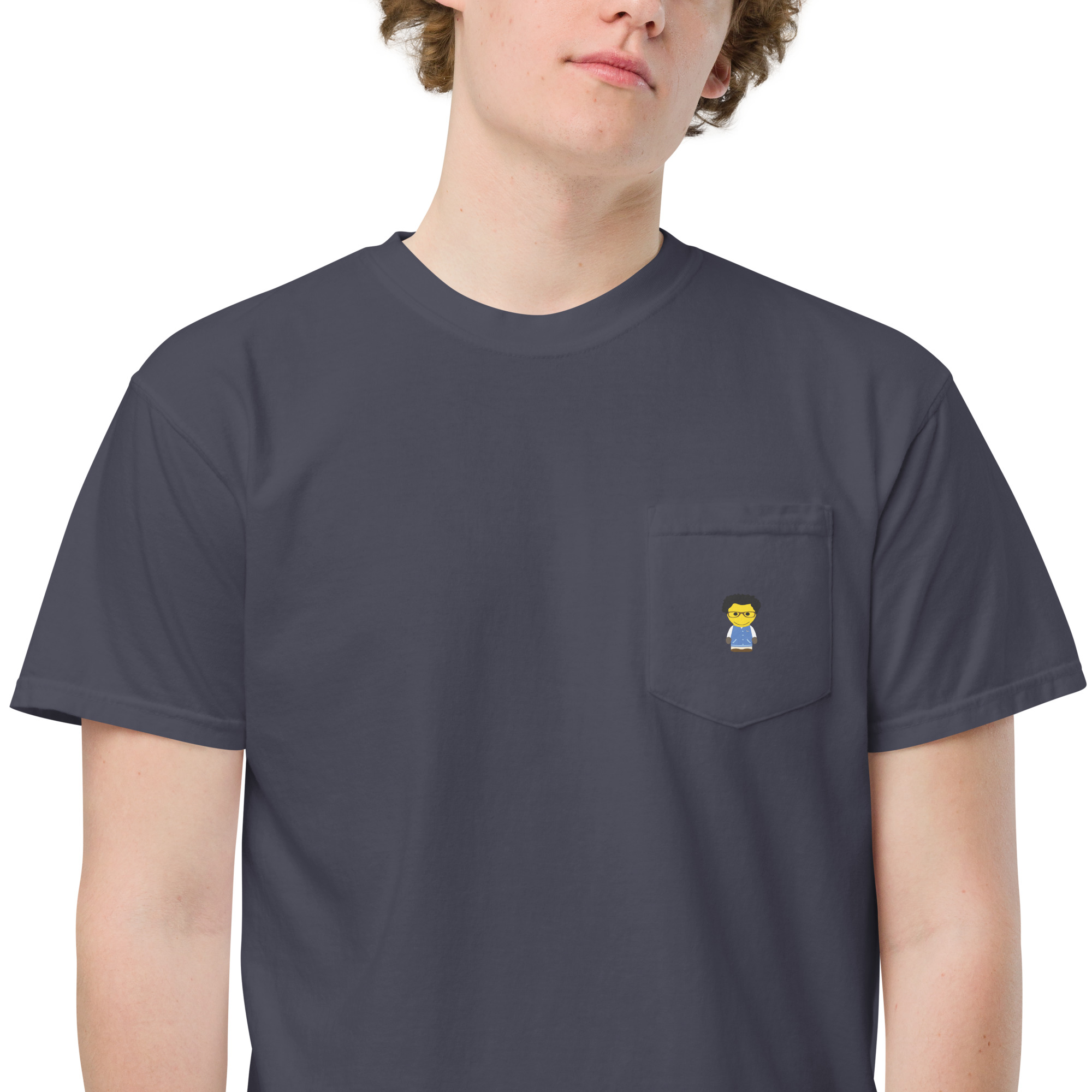 T-shirt teinté avec poche unisexe (COLCC2-LOG001-CIE001) – Image 11