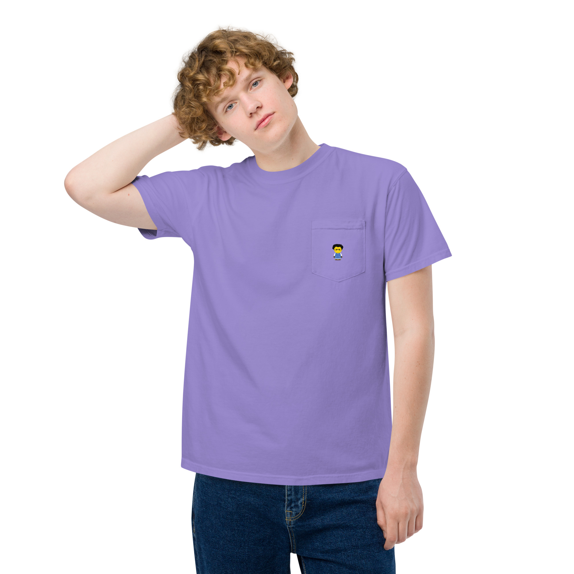 T-shirt teinté avec poche unisexe (COLCC2-LOG001-CIE001) – Image 59