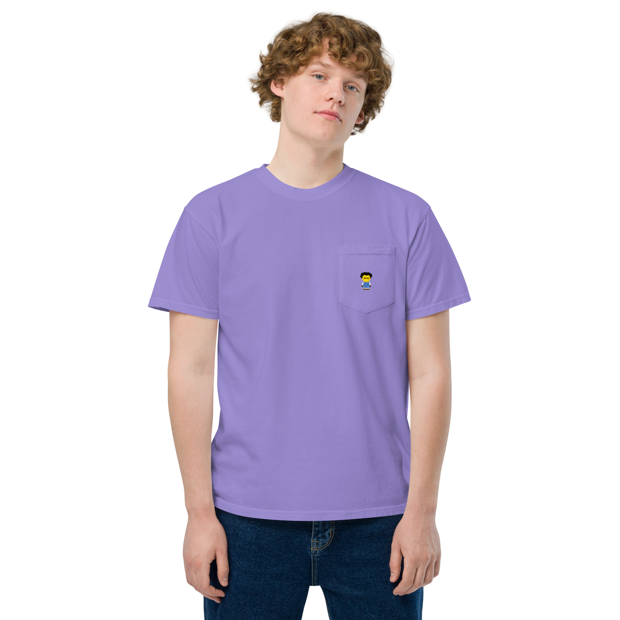 T-shirt teinté avec poche unisexe (COLCC2-LOG001-CIE001) – Image 57