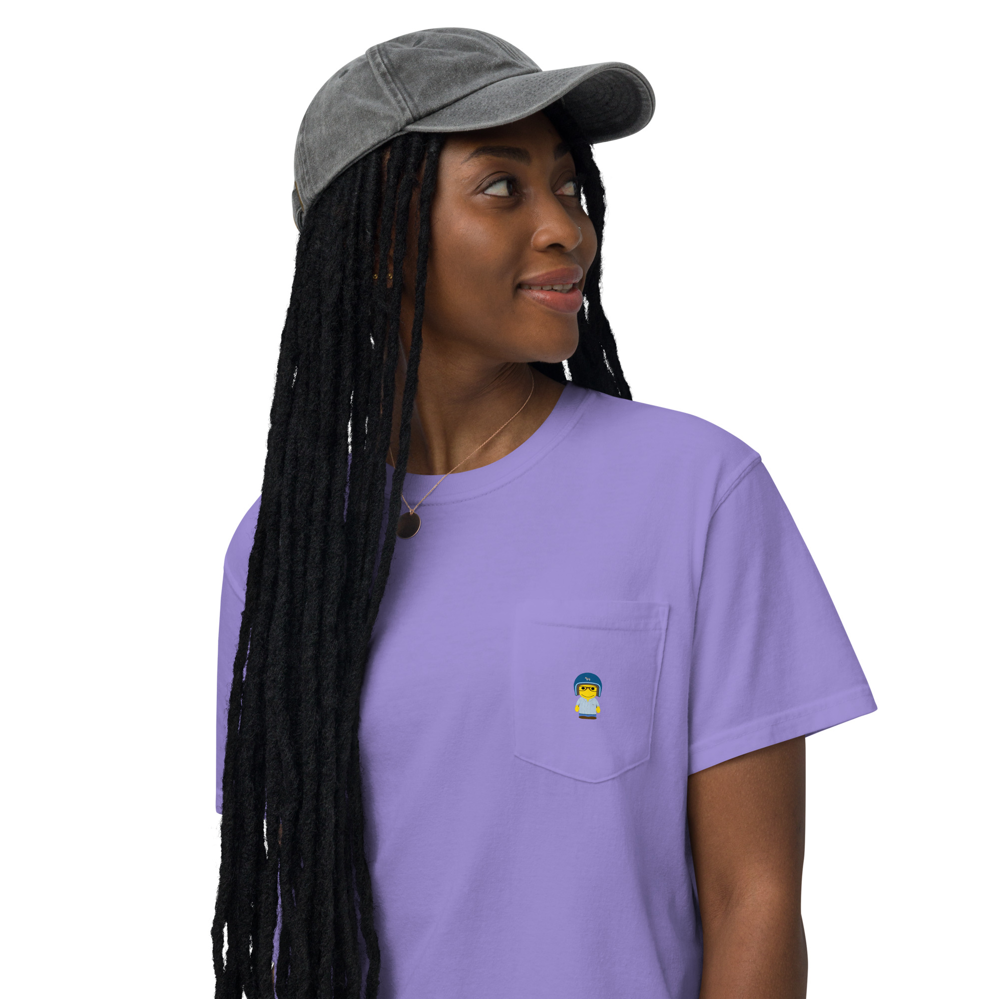 T-shirt teinté avec poche unisexe (CHECAR-LOGBIK-BLUBLU1) – Image 8