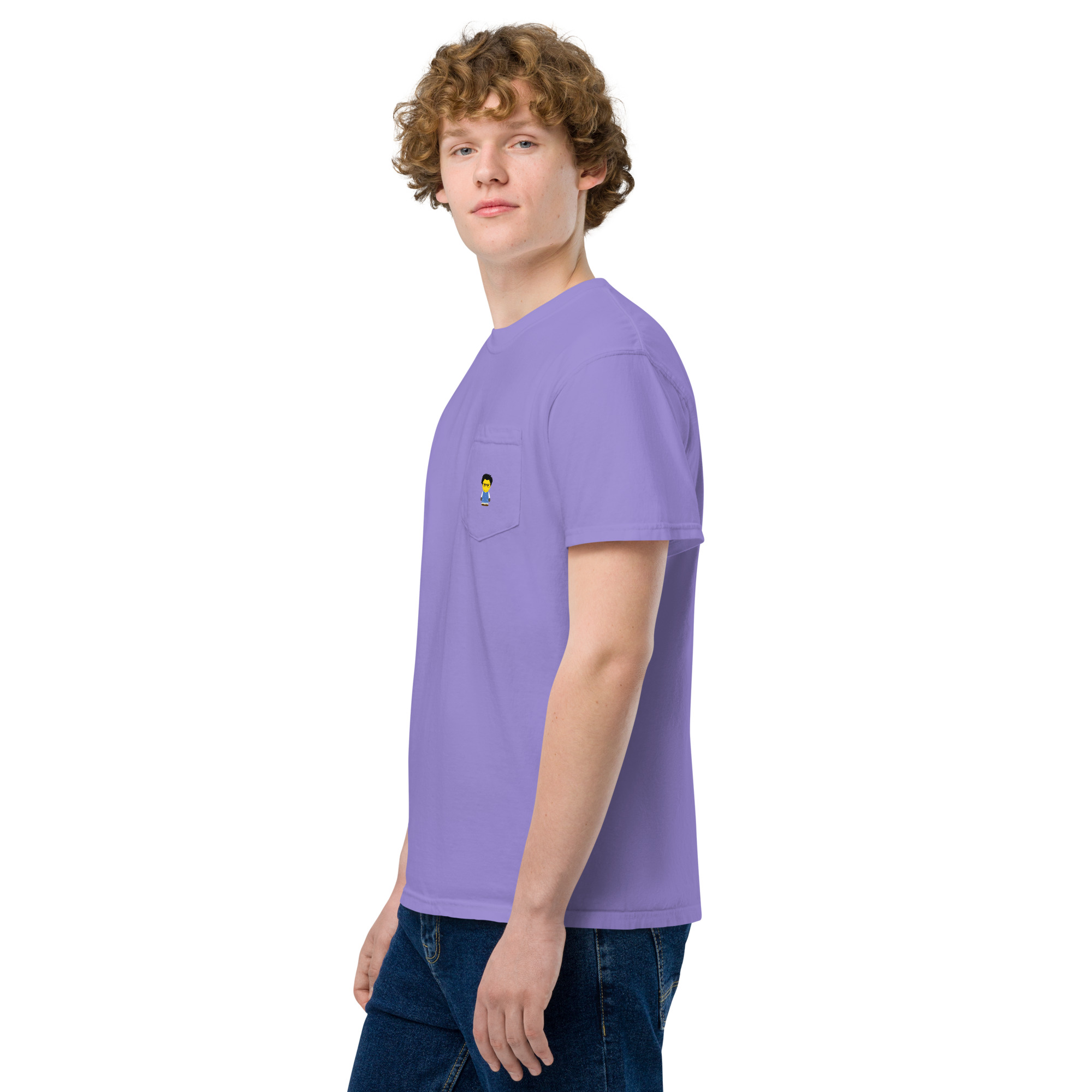 T-shirt teinté avec poche unisexe (COLCC2-LOG001-CIE001) – Image 62