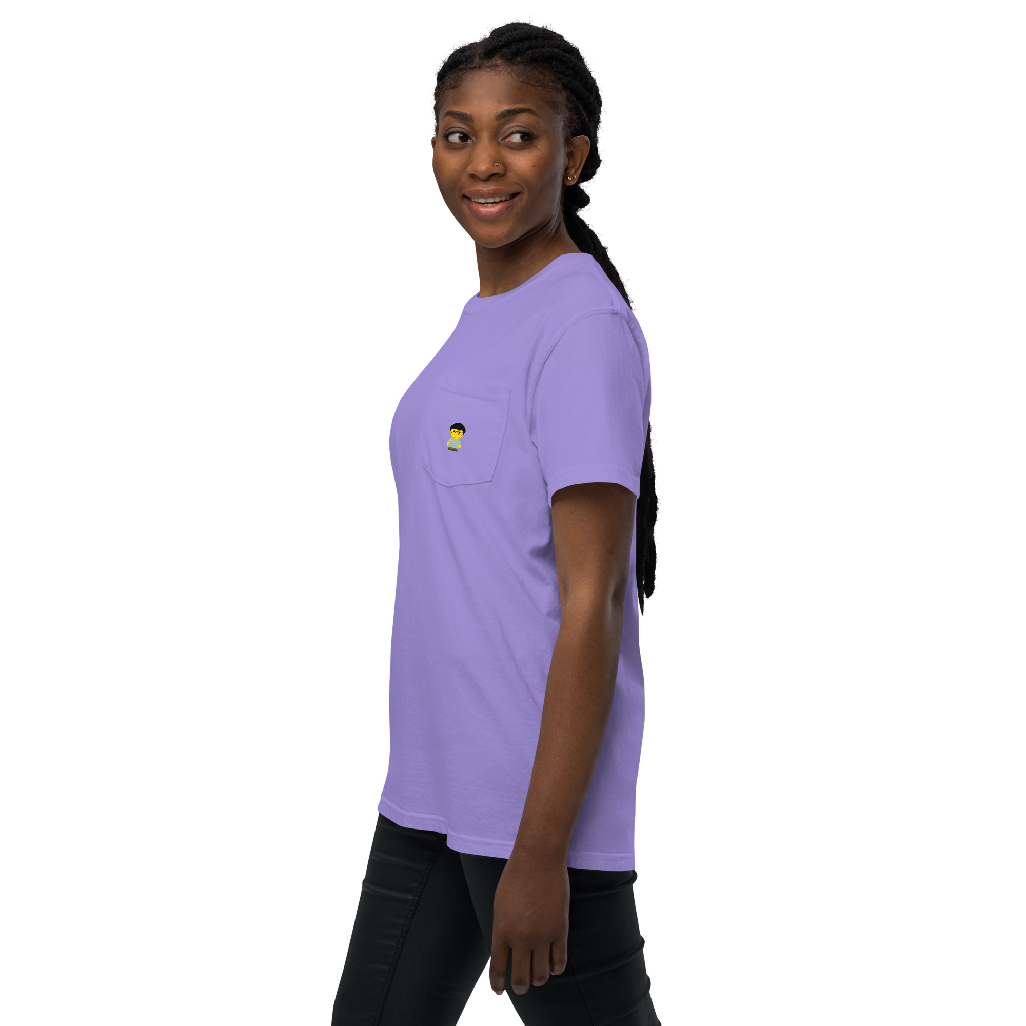 T-shirt teinté avec poche unisexe (CHECAR-LOGCC1-BLUVER2) – Image 39