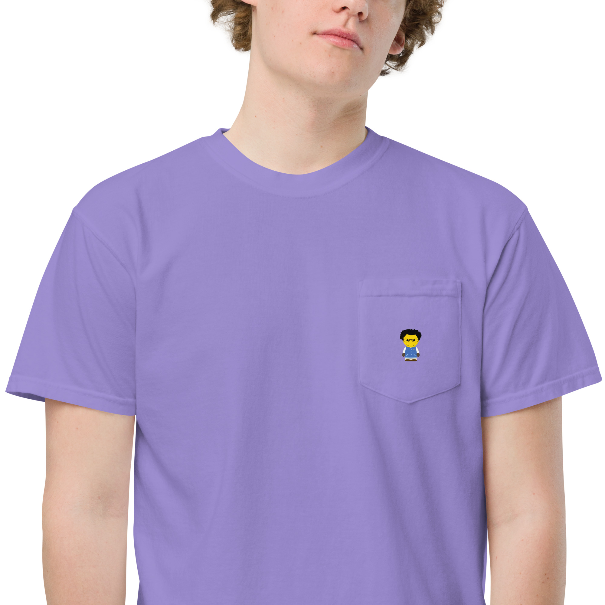 T-shirt teinté avec poche unisexe (COLCC2-LOG001-CIE001) – Image 58