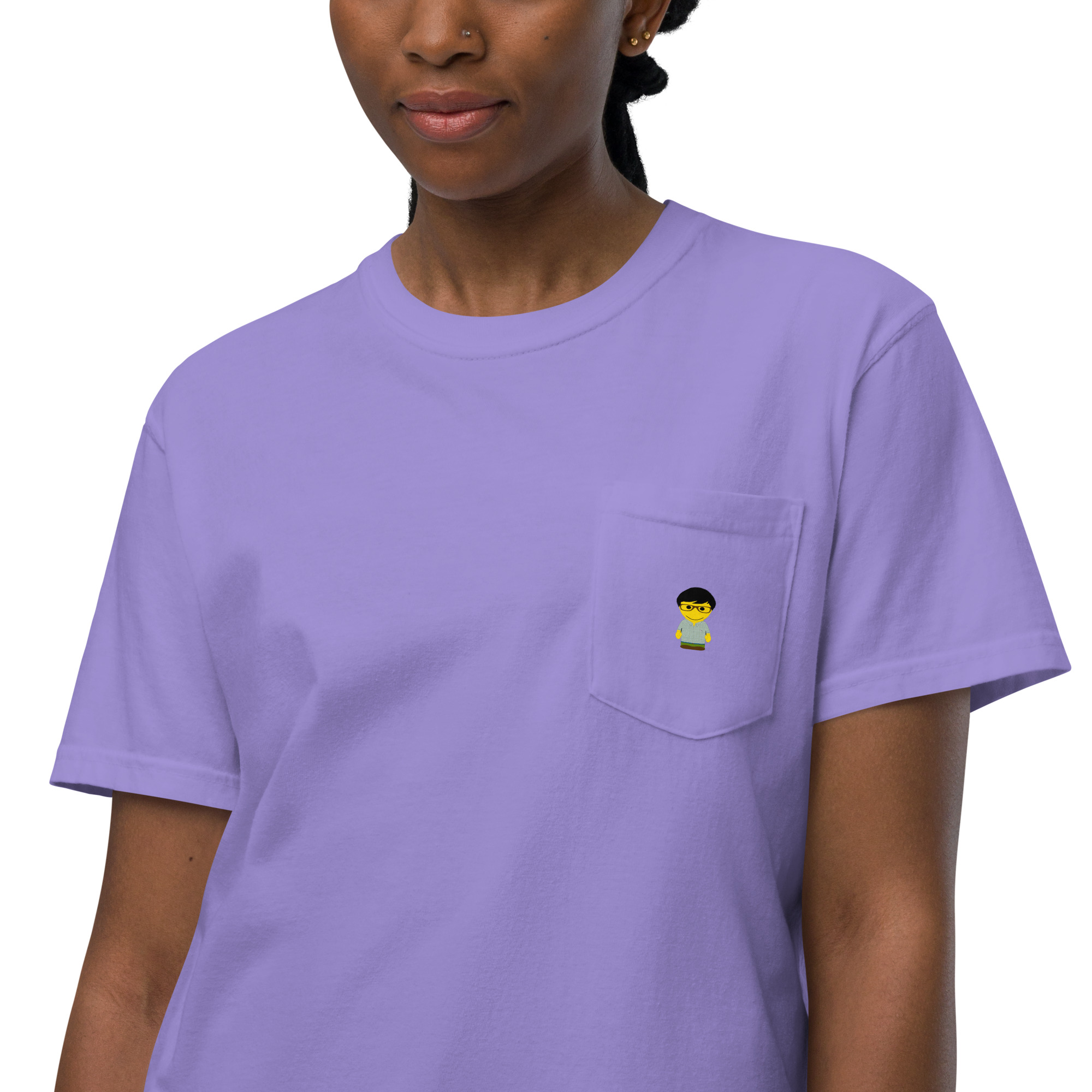 T-shirt teinté avec poche unisexe (CHECAR-LOGCC1-BLUVER2) – Image 37