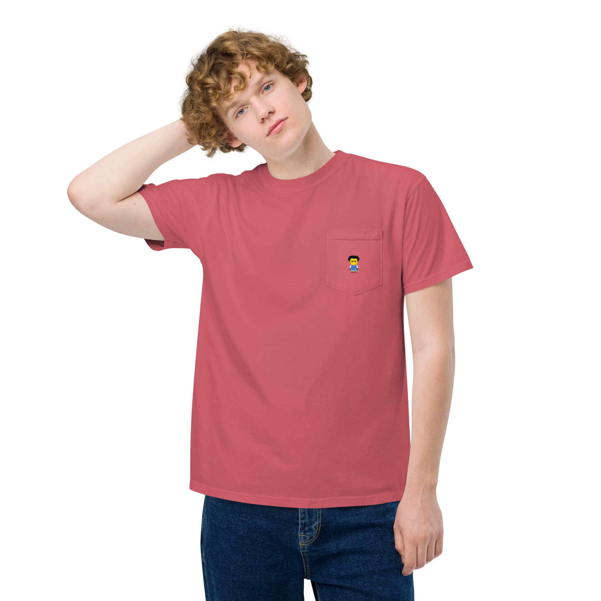 T-shirt teinté avec poche unisexe (COLCC2-LOG001-CIE001) – Image 43