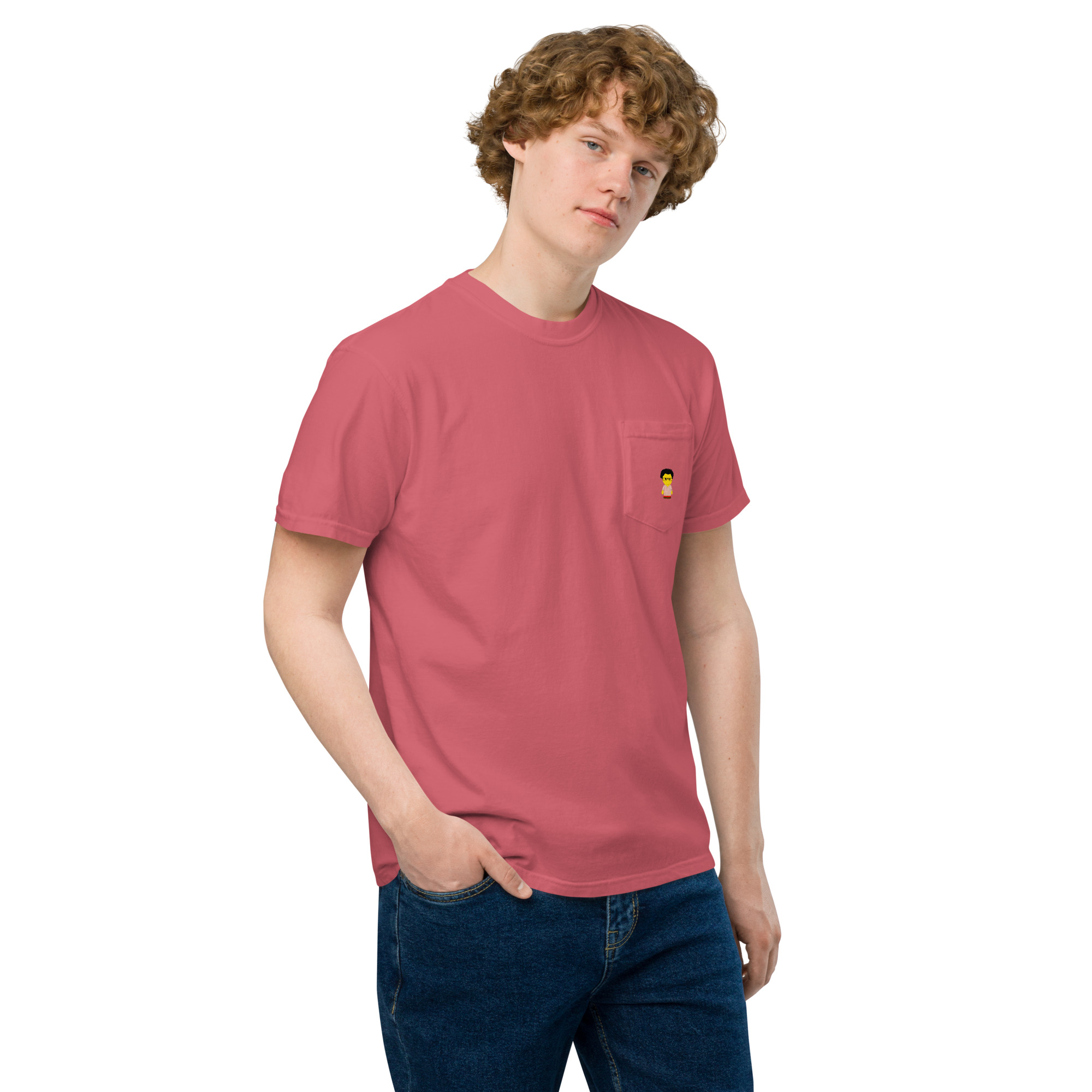 T-shirt teinté avec poche unisexe (CHECAR-LOGCC2-BEIRED1) – Image 49