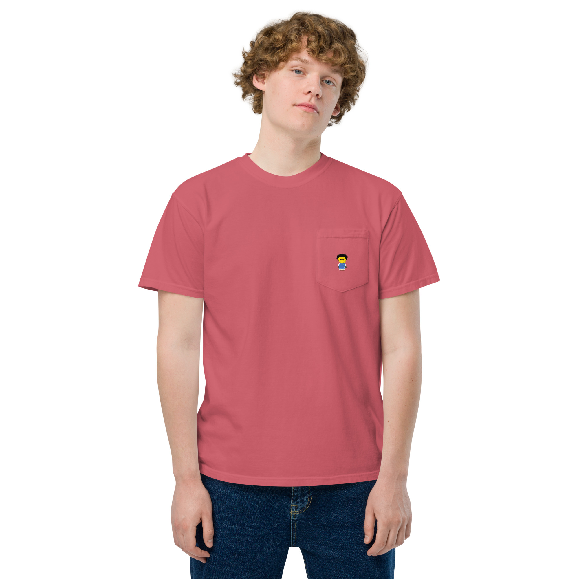 T-shirt teinté avec poche unisexe (COLCC2-LOG001-CIE001) – Image 41