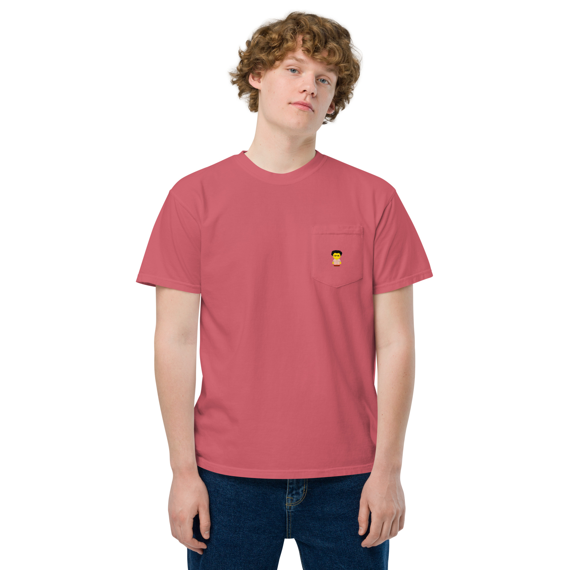 T-shirt teinté avec poche unisexe (CHECAR-LOGCC2-BEIRED1) – Image 42