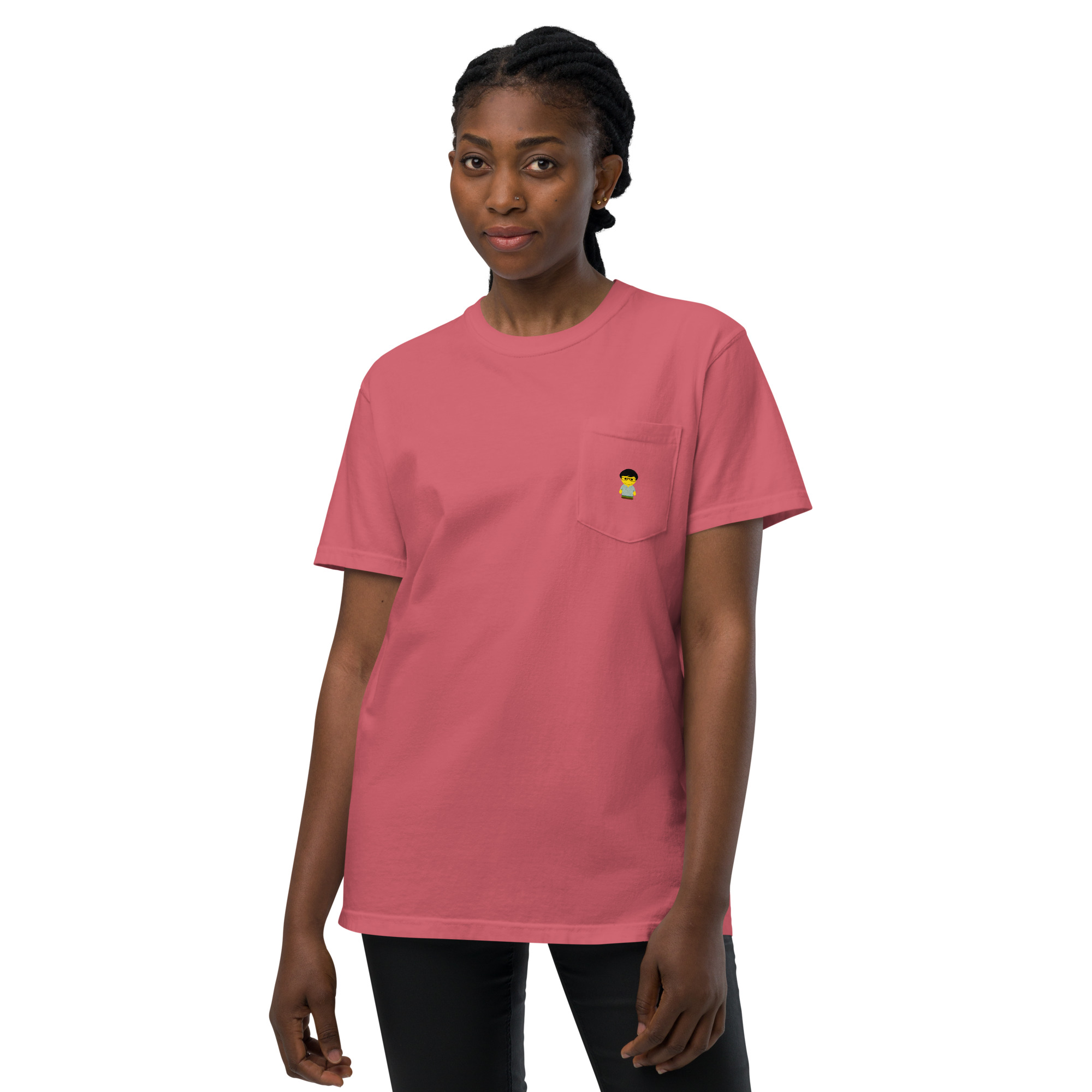 T-shirt teinté avec poche unisexe (CHECAR-LOGCC1-BLUVER2) – Image 26