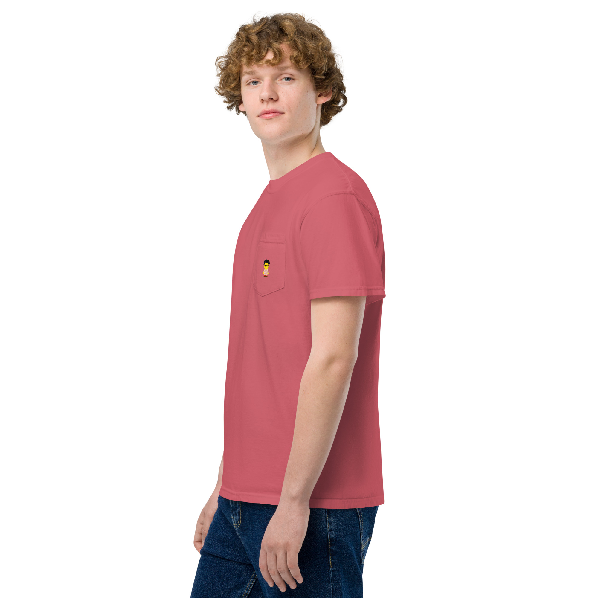 T-shirt teinté avec poche unisexe (CHECAR-LOGCC2-BEIRED1) – Image 47