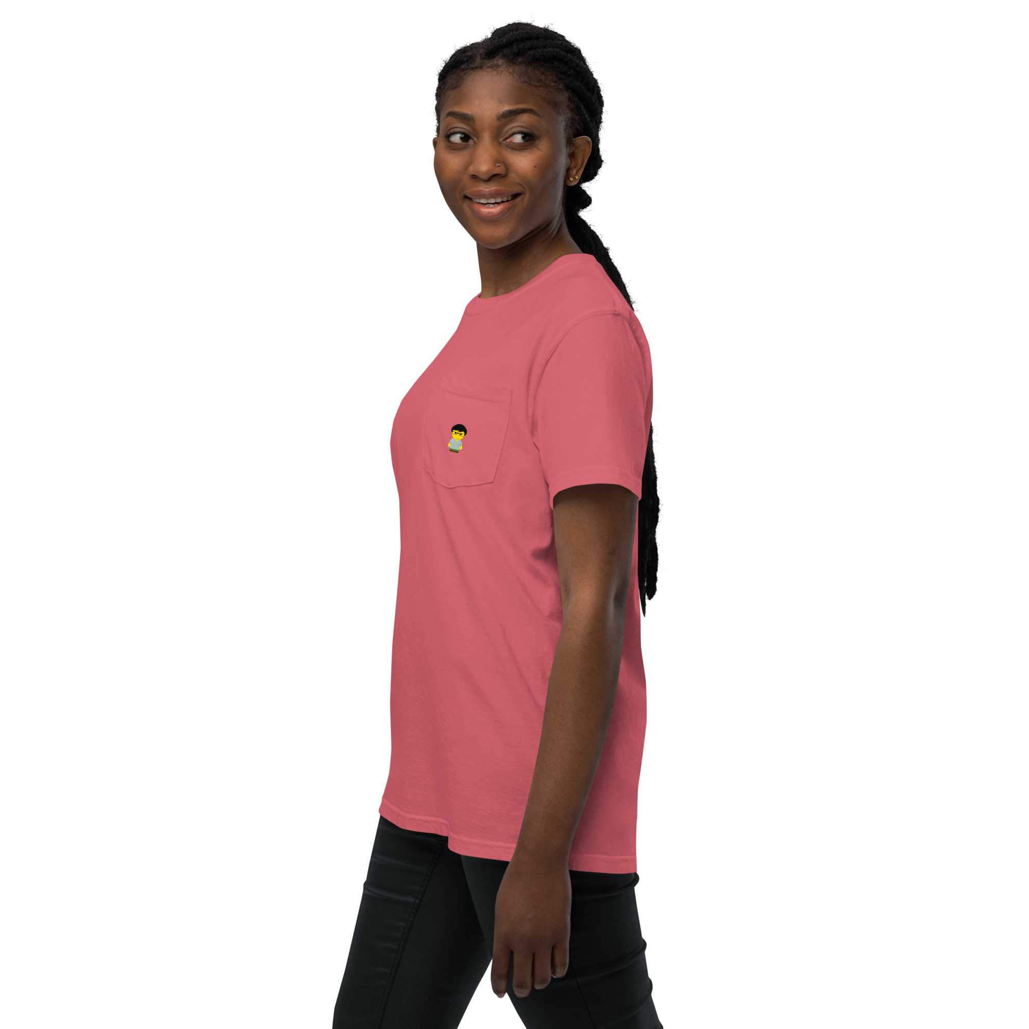T-shirt teinté avec poche unisexe (CHECAR-LOGCC1-BLUVER2) – Image 29