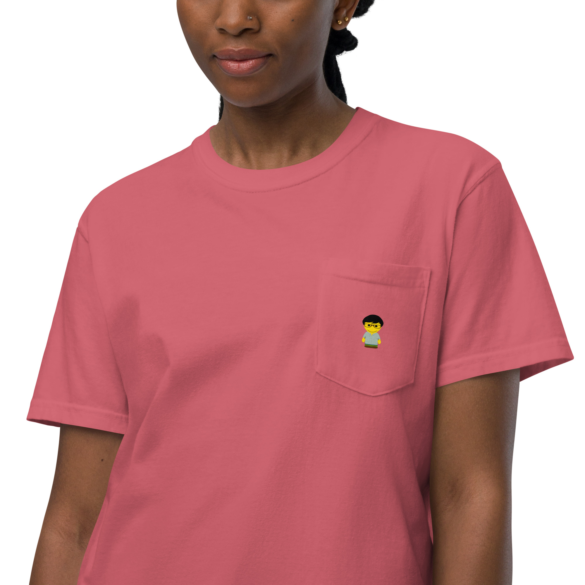 T-shirt teinté avec poche unisexe (CHECAR-LOGCC1-BLUVER2) – Image 27