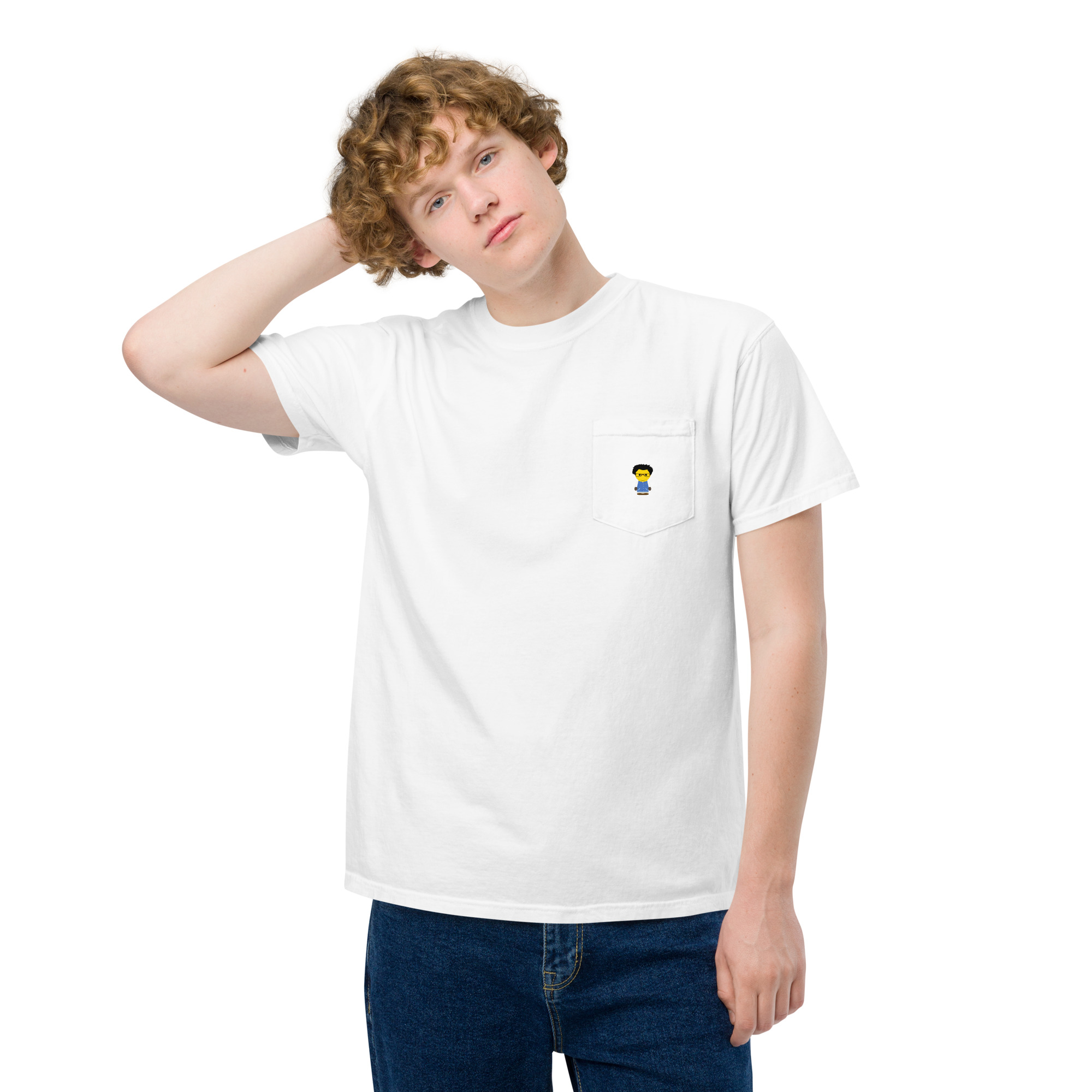 T-shirt teinté avec poche unisexe (COLCC2-LOG001-CIE001) – Image 75